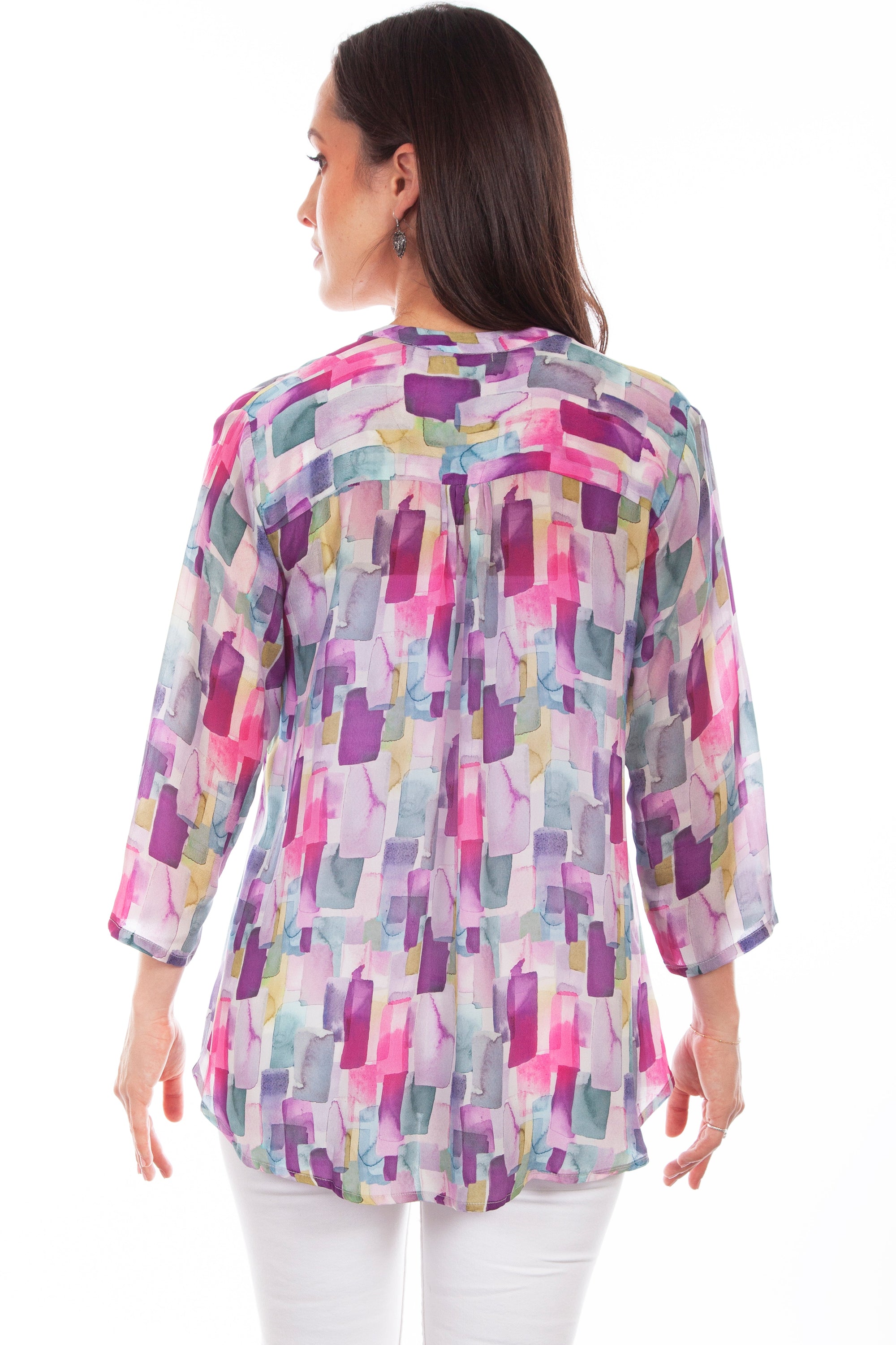 Pullover Tie Front Print Blouse - HC815