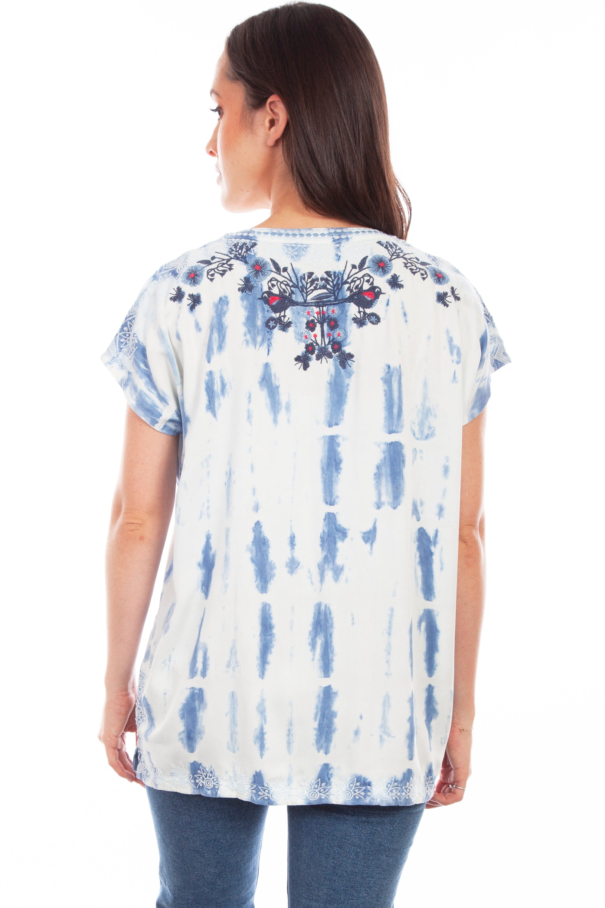Emb. Birds &amp; Bleach Treatment Blouse - HC820