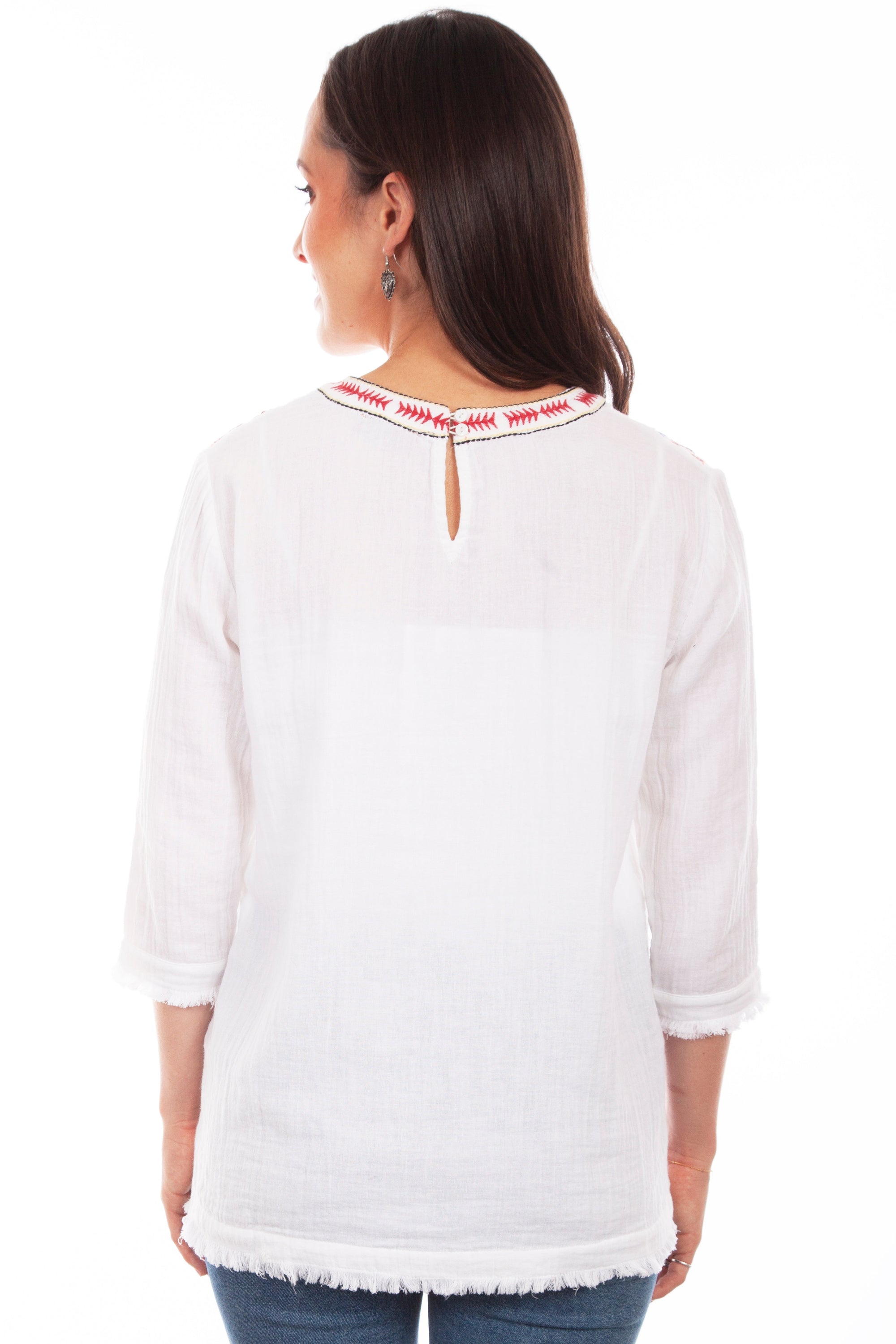 Emb. Front Blouse Frayed Hems - HC824