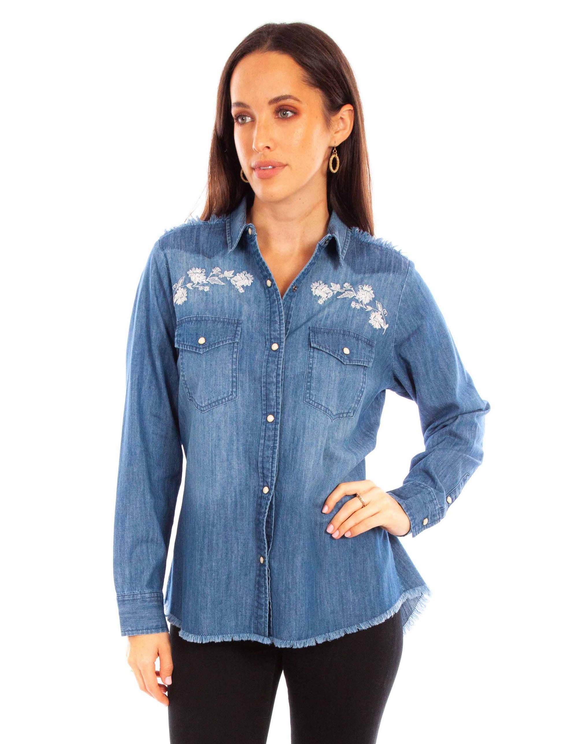 Denim Blouse W/emb Yokes - HC838