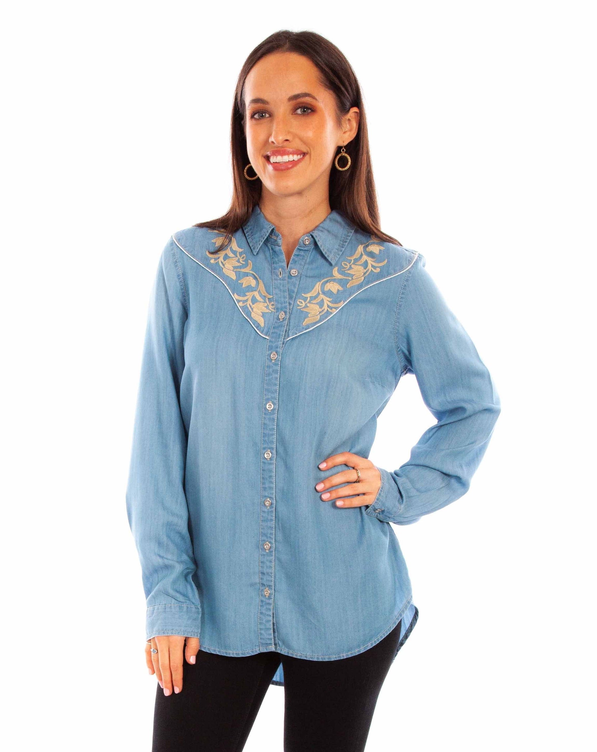 Tencel Blouse W/emb. &amp; Piping - HC847