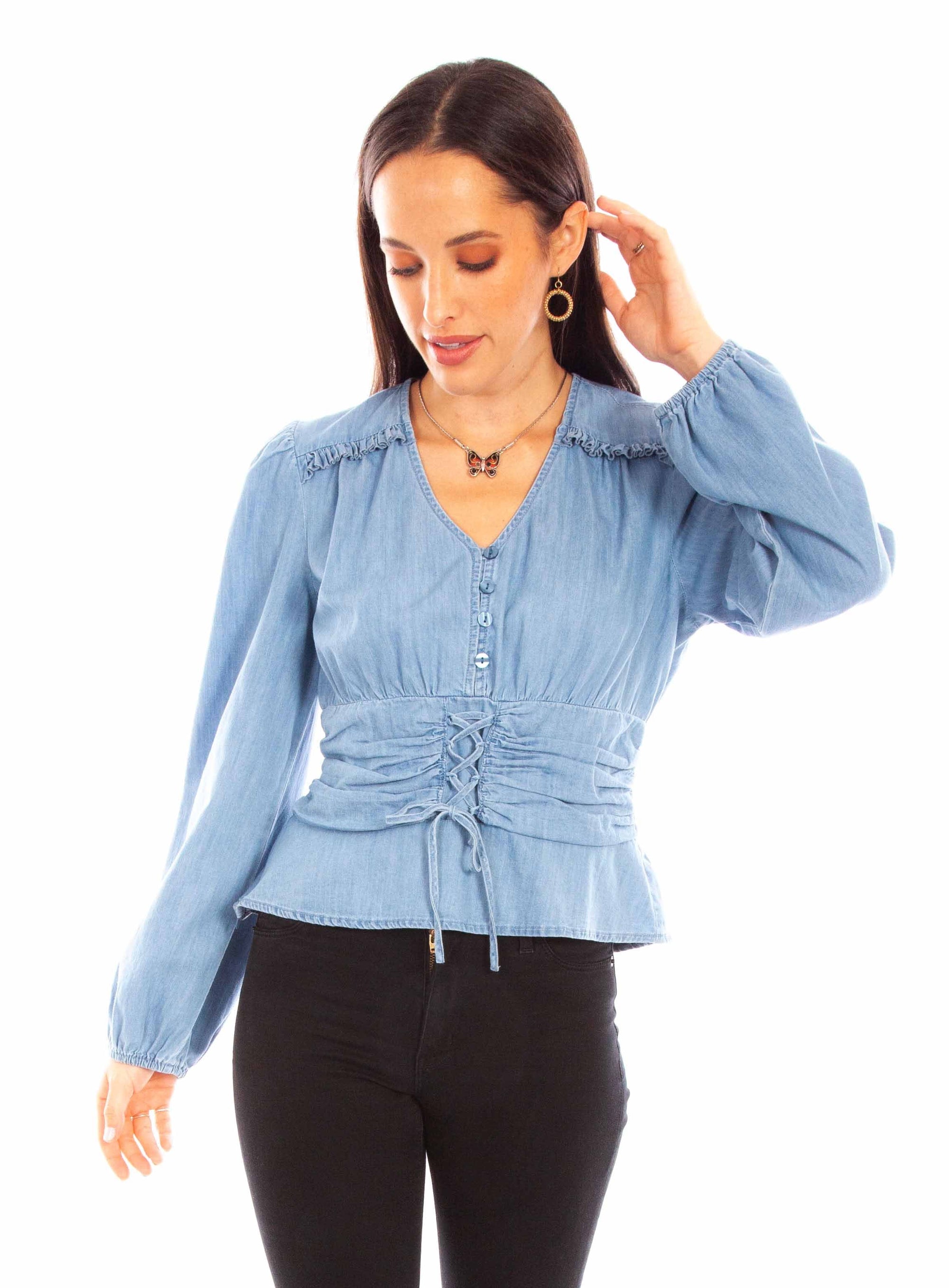 Peplum Blouse W/lace Up - HC849