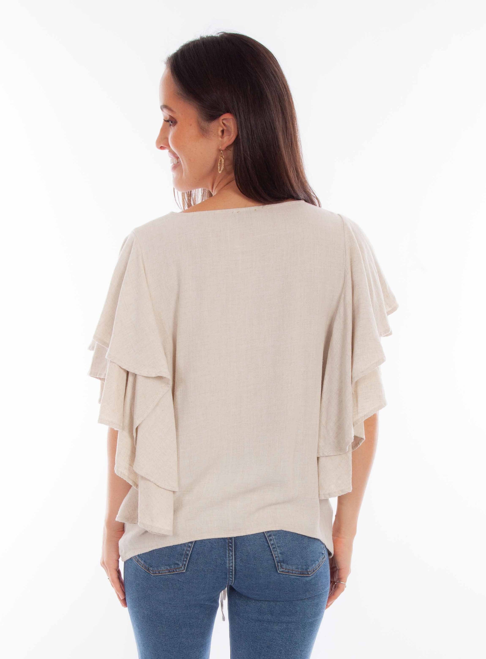 Cinch Front Cascade Sleeve Top - HC856