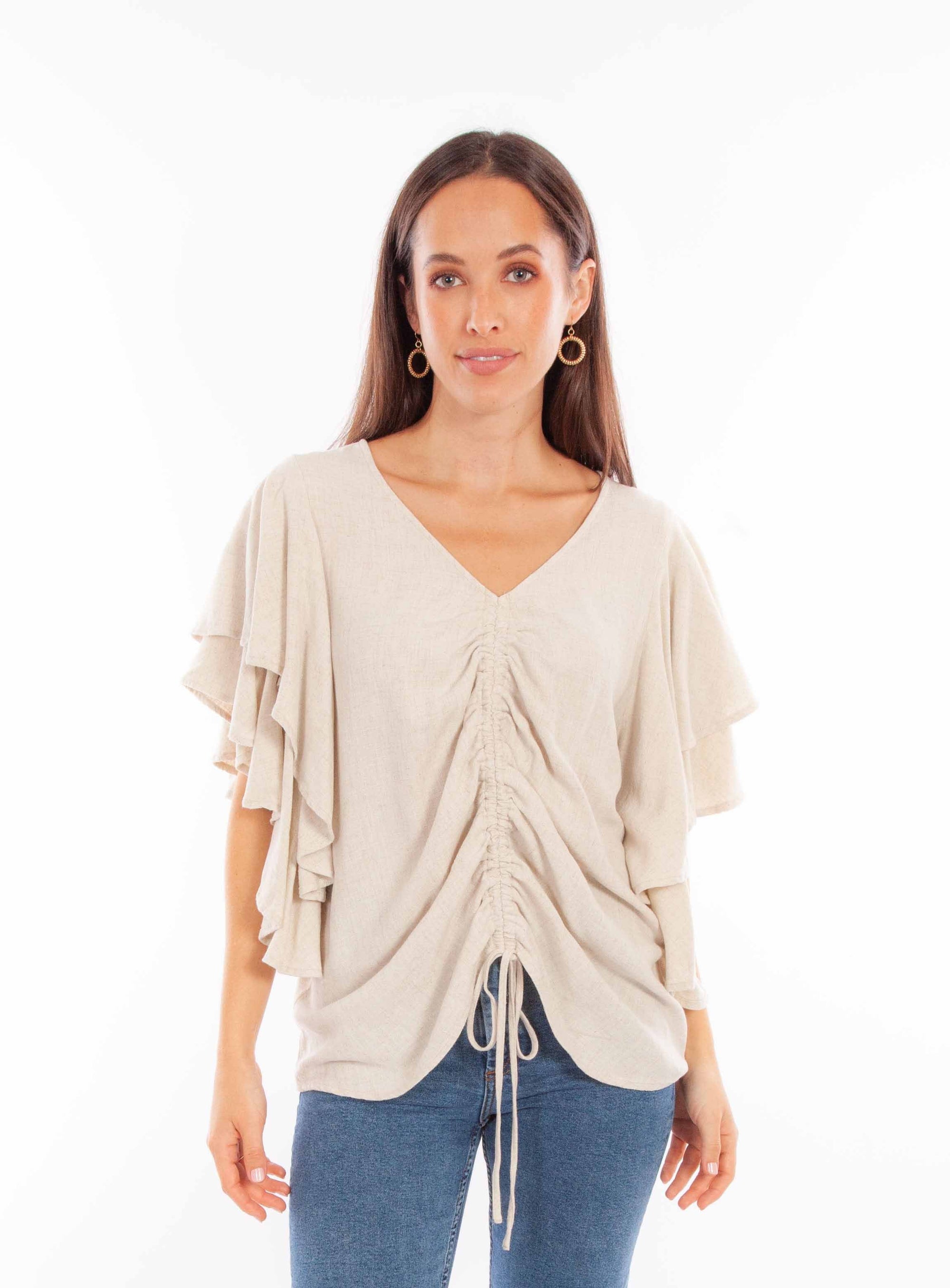 Cinch Front Cascade Sleeve Top - HC856