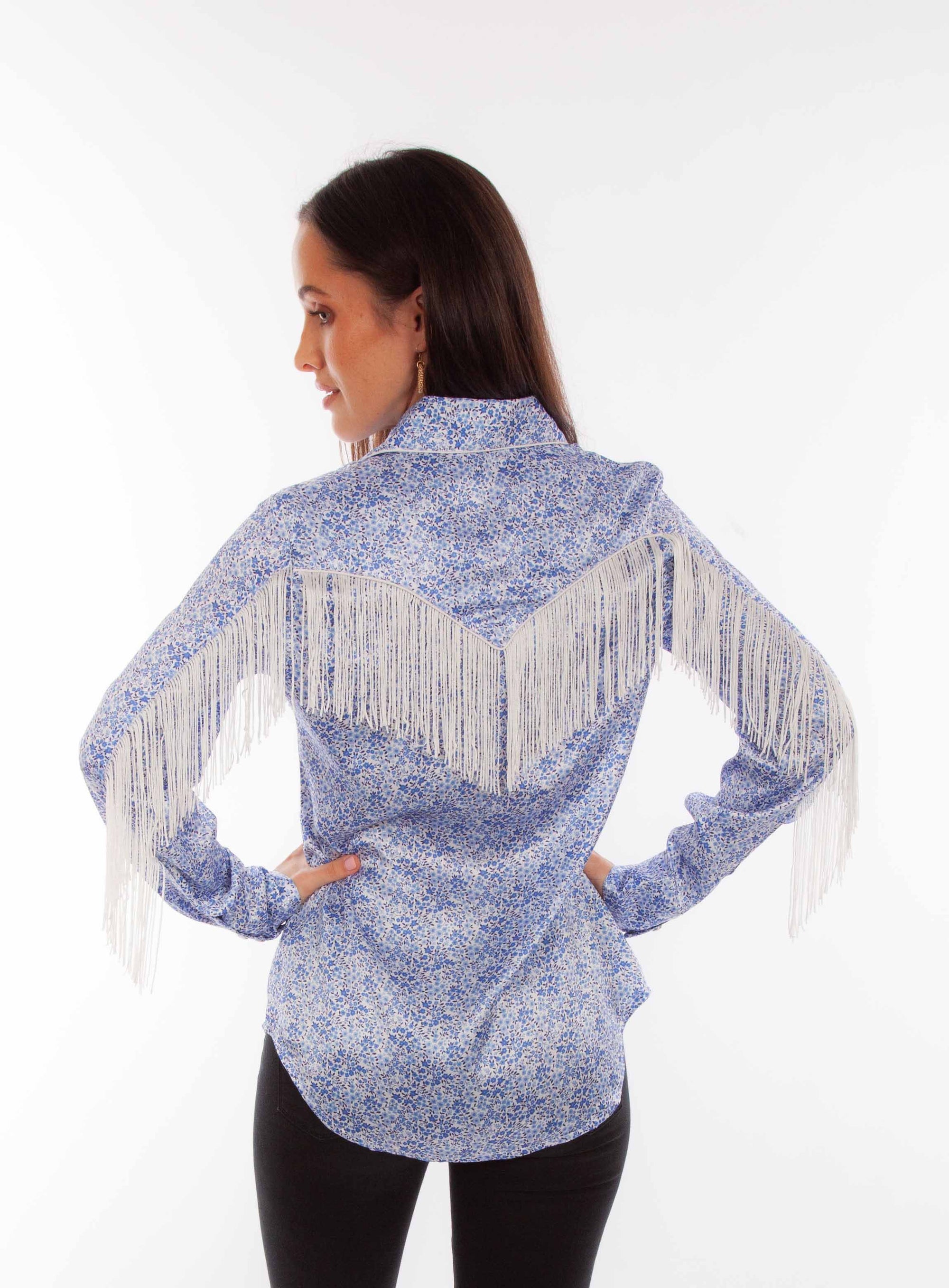 Mini Floral Print Blouse W/fringe - HC865