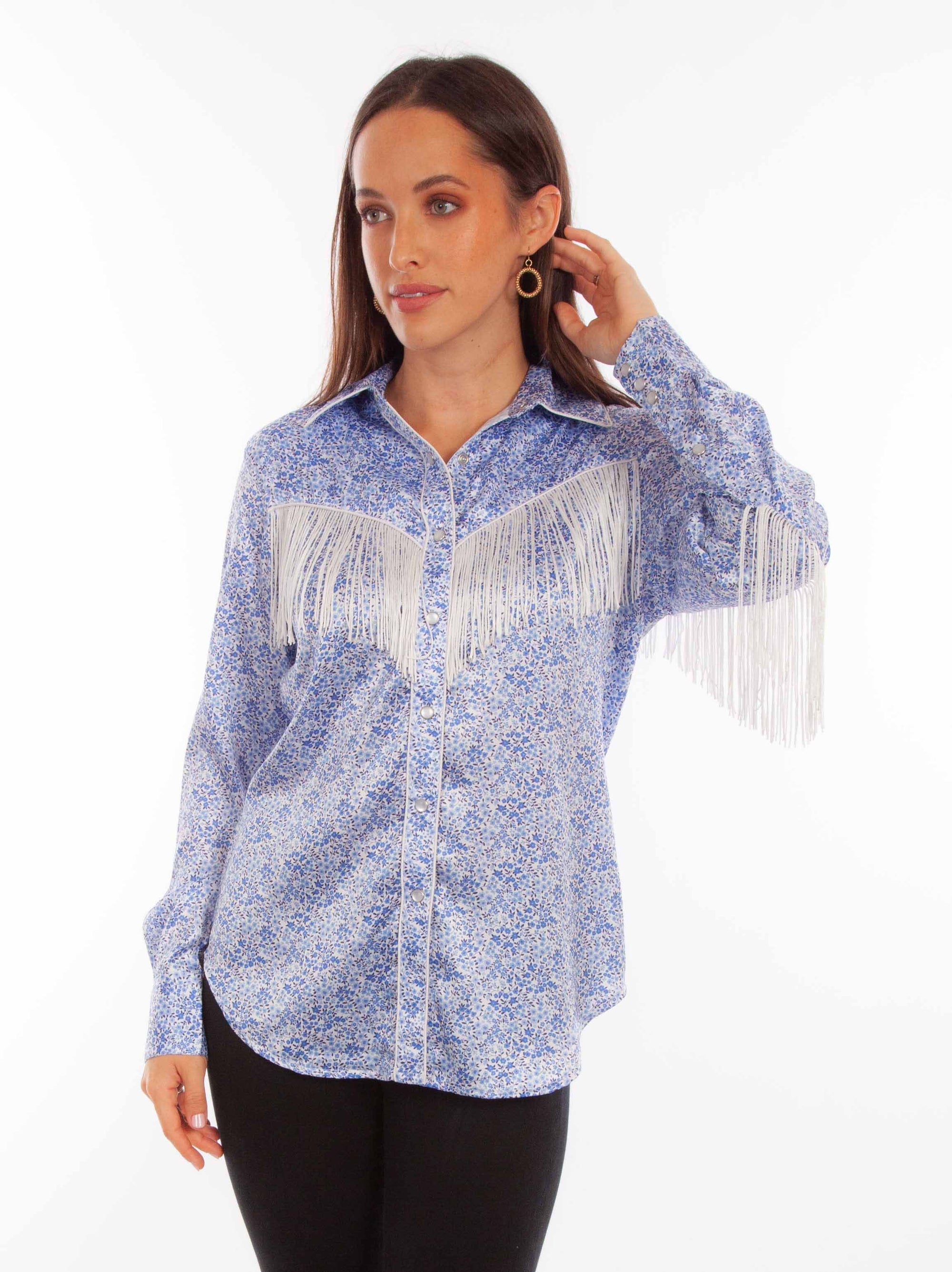Mini Floral Print Blouse W/fringe - HC865