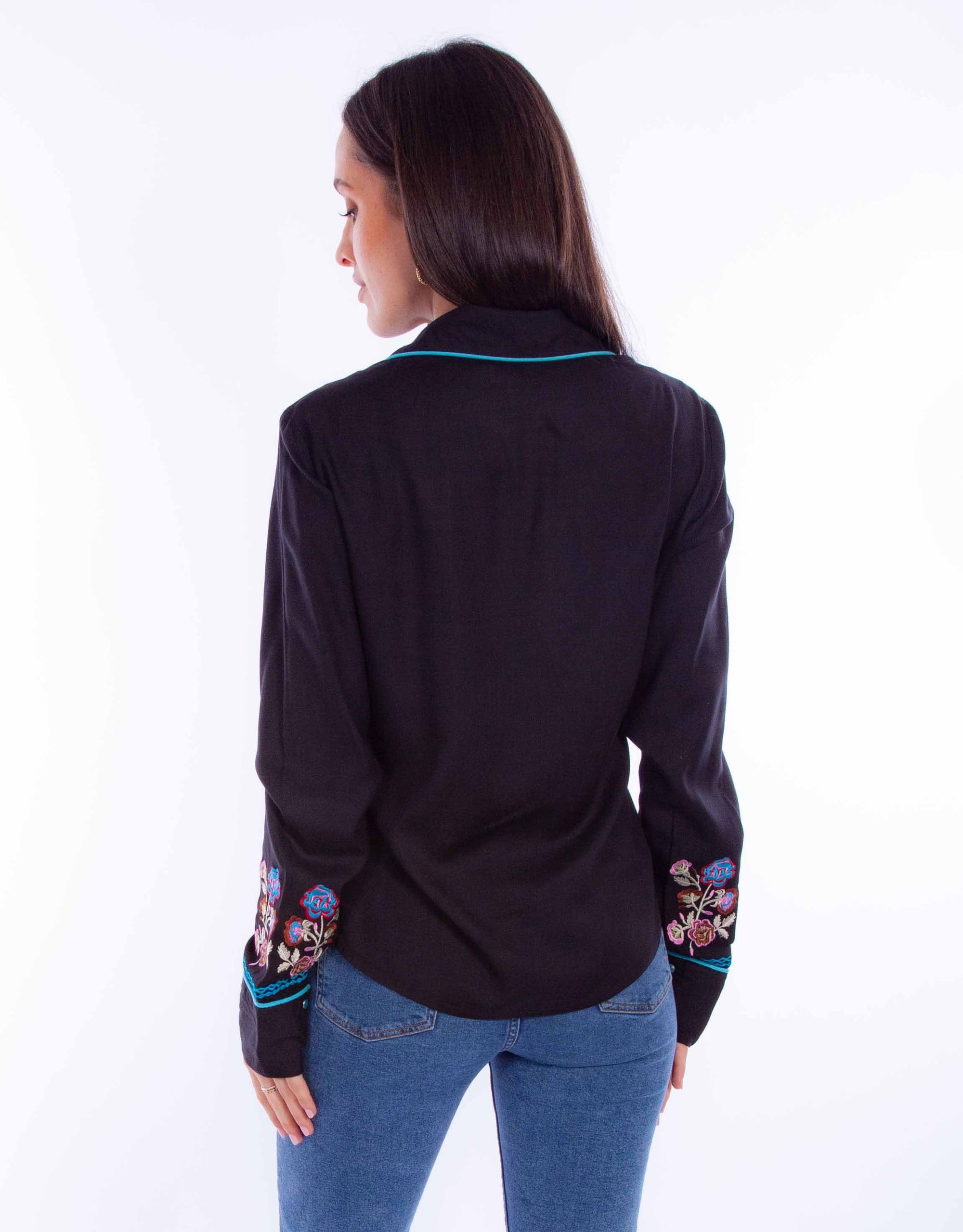 Floral Emb Top W/turq Piping - HC869