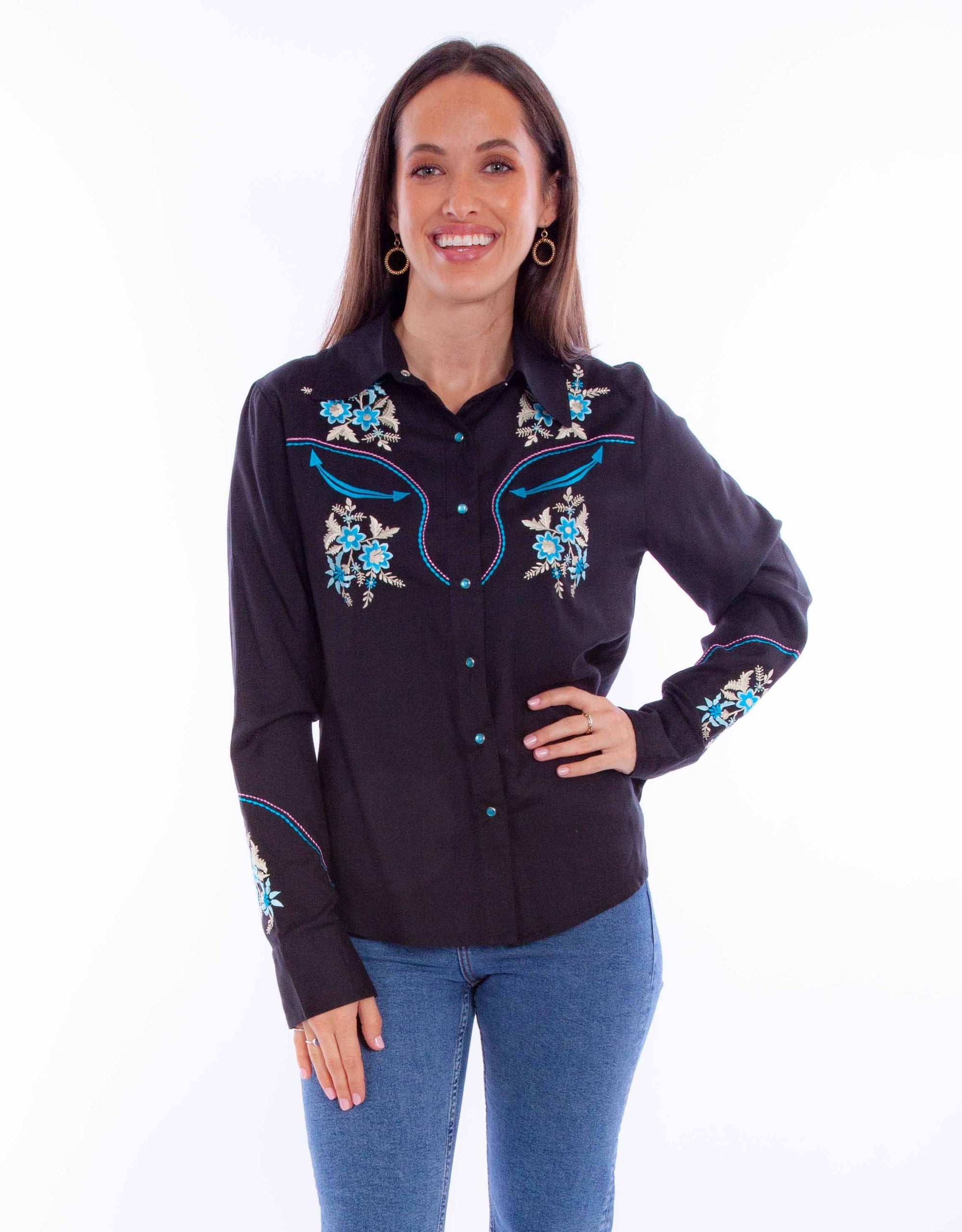 Flral Emb. Top With Smile Pocket Emb - HC870