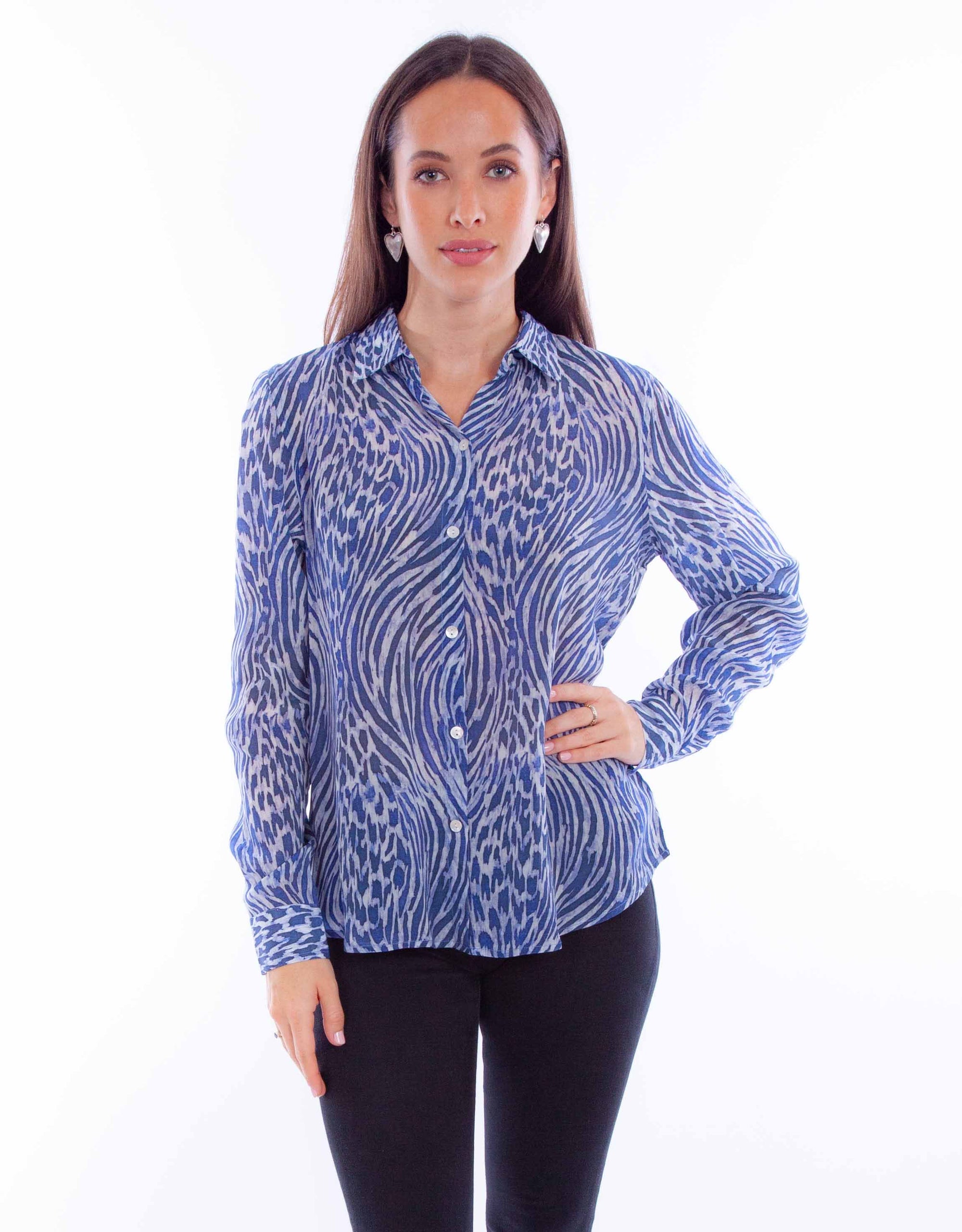 Blue Zebra Print Blouse - HC886