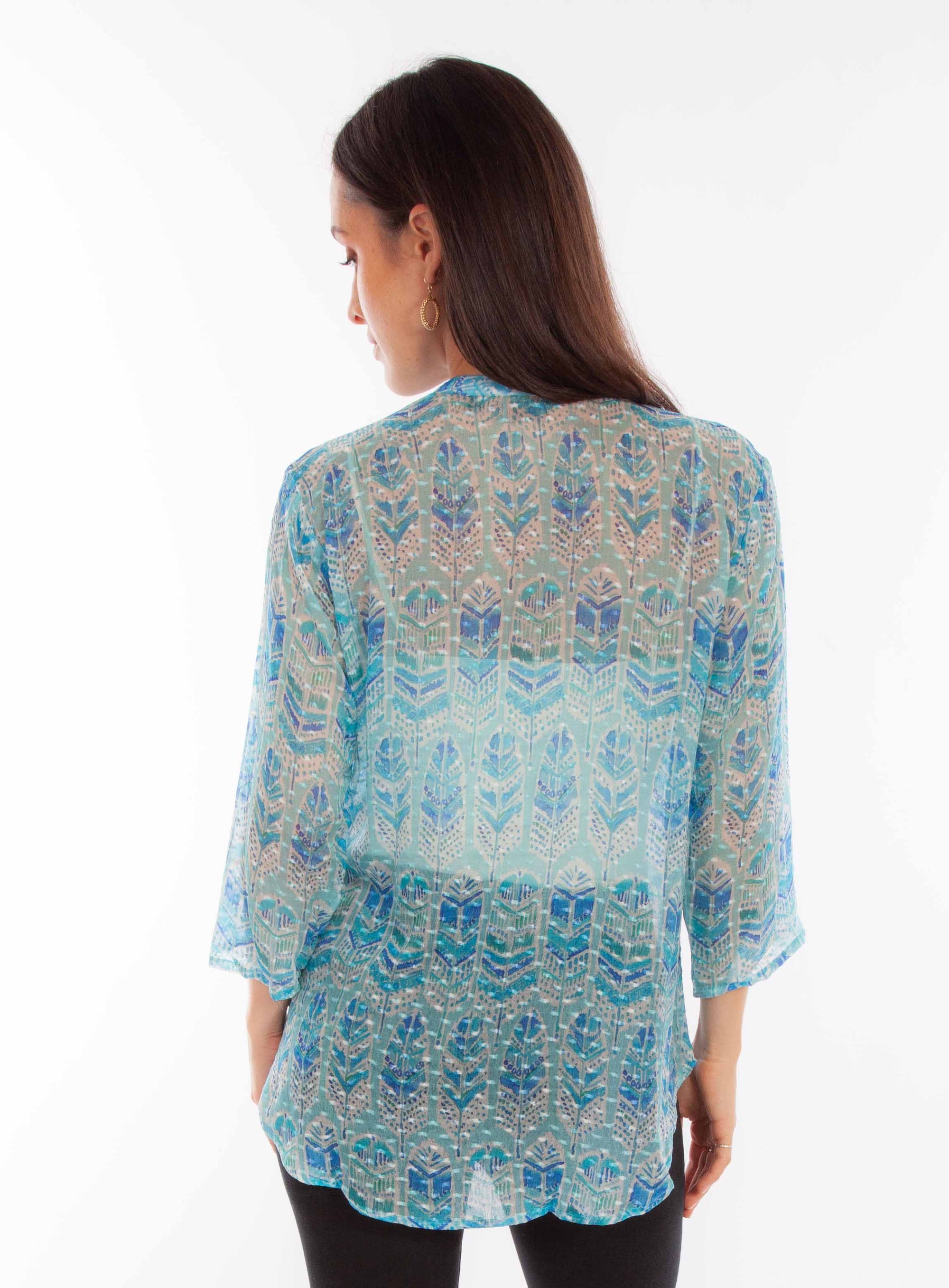 Feather Print Textured Blouse - HC890