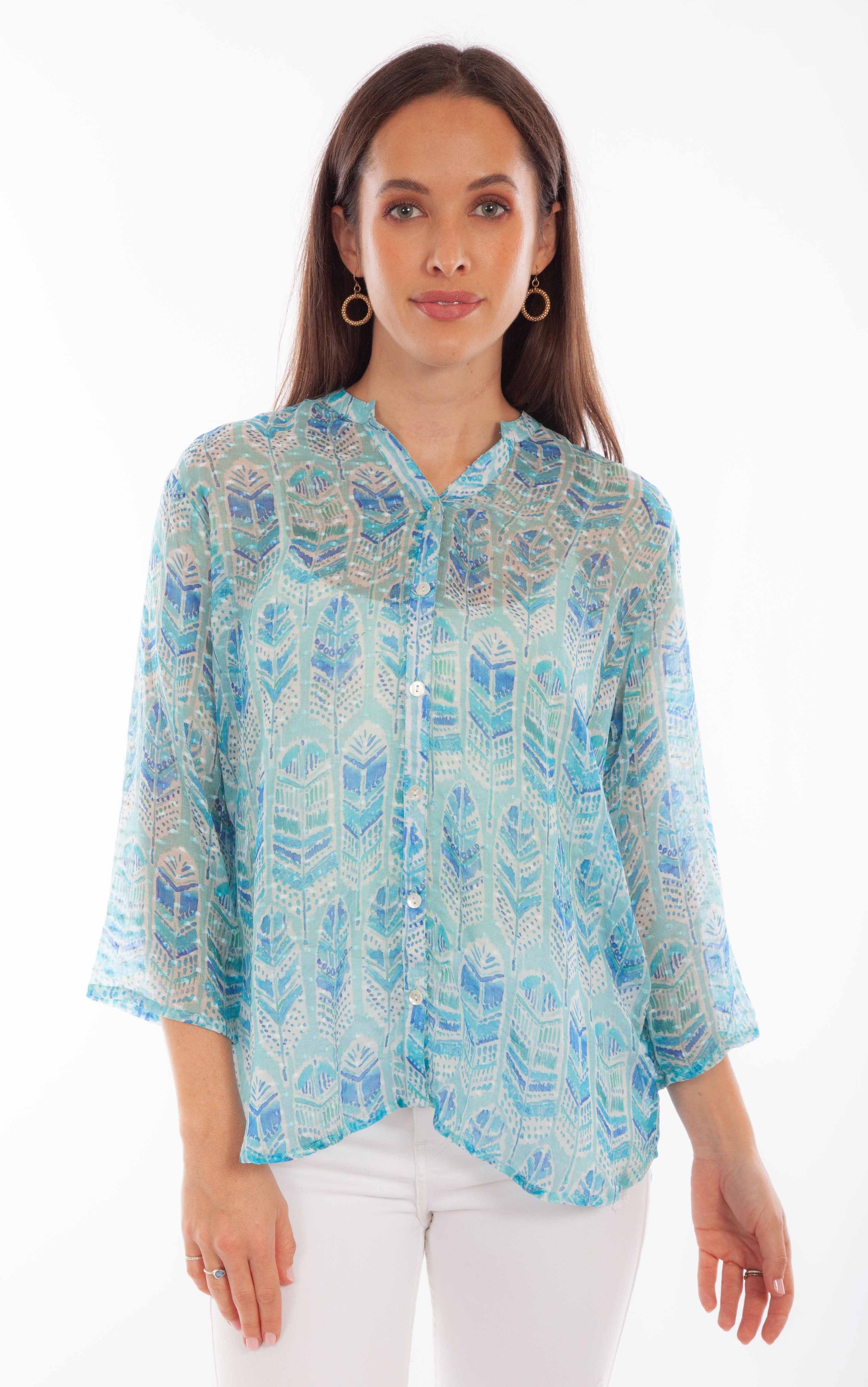 Feather Print Textured Blouse - HC890