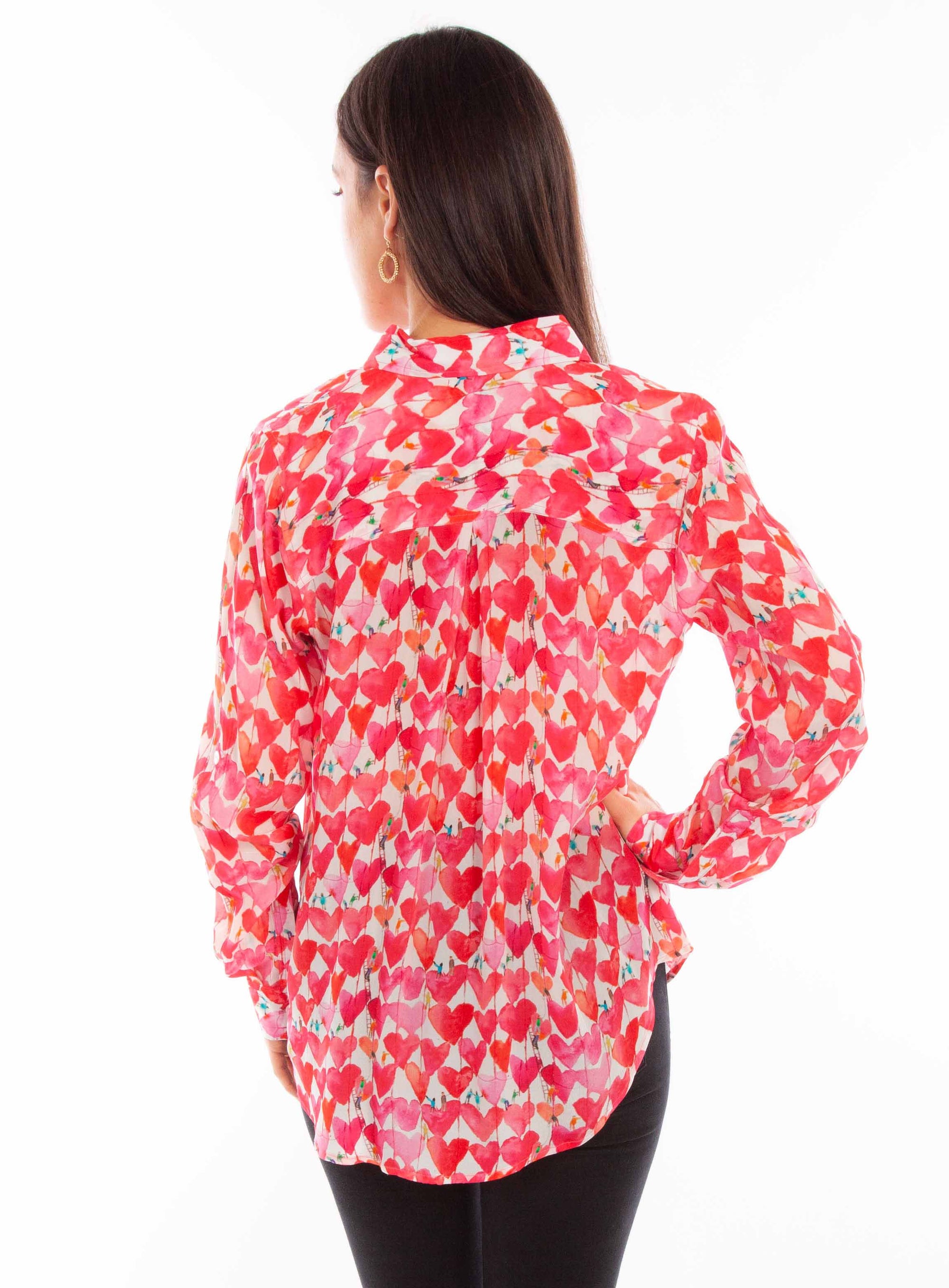 Heart Print Button Up Collar Blouse - HC891