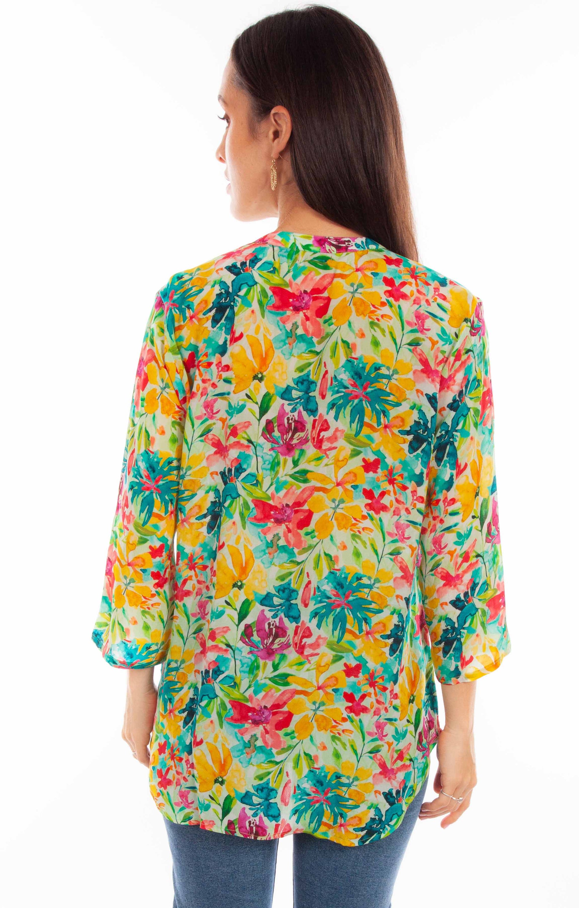 Tropical Print Button Up Blouse - HC893