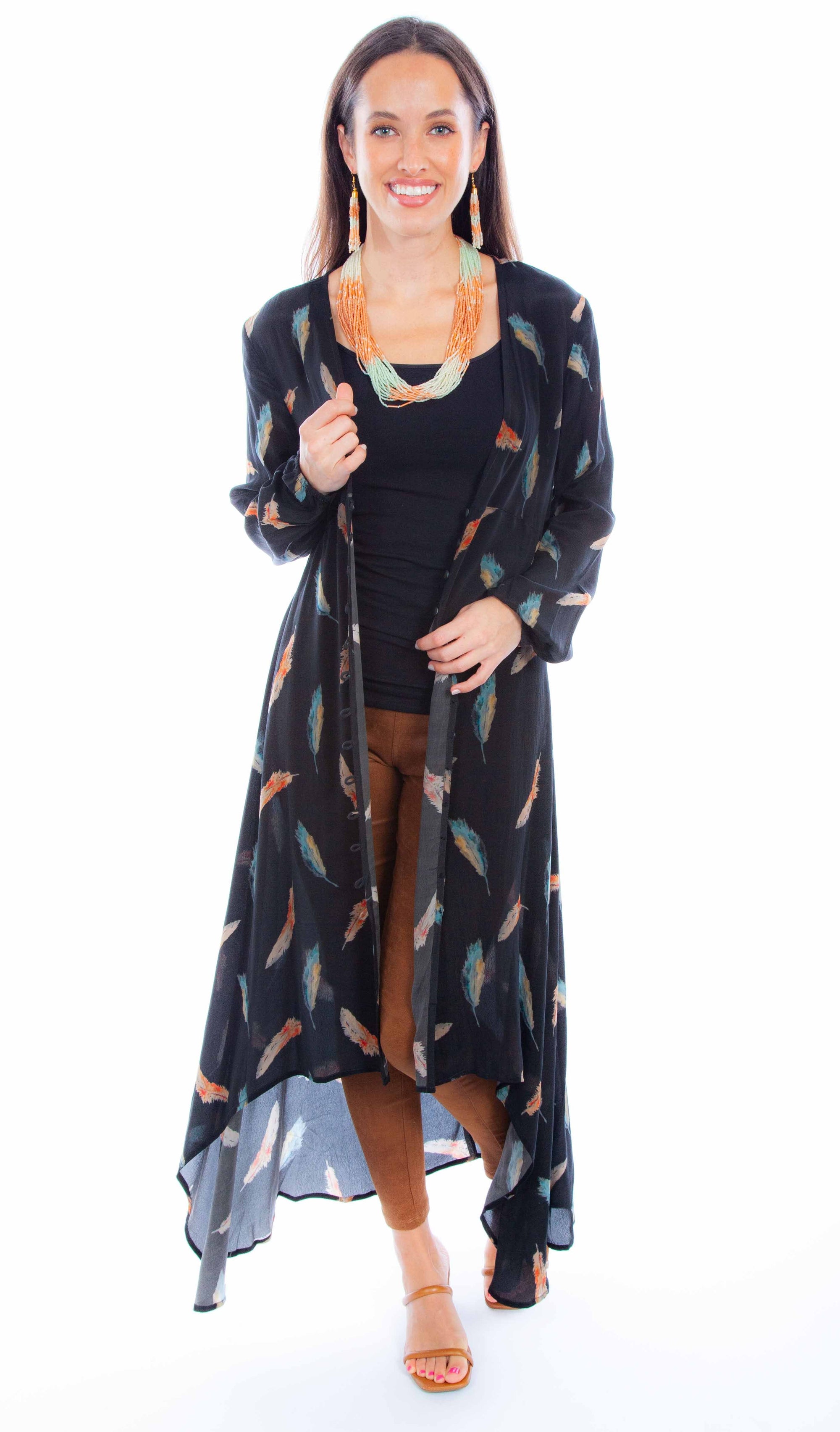 Feather Print Button Up Kimono - HC895