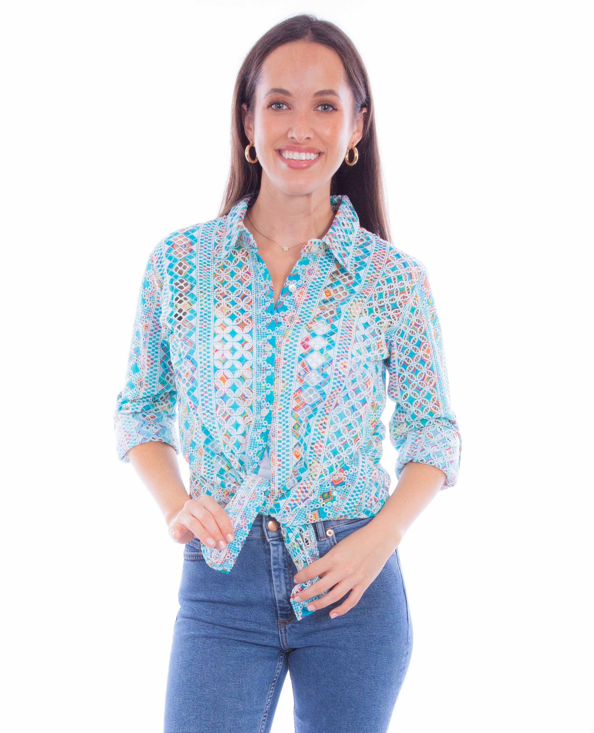 L/s Eyelet Button Up Blouse - HC897