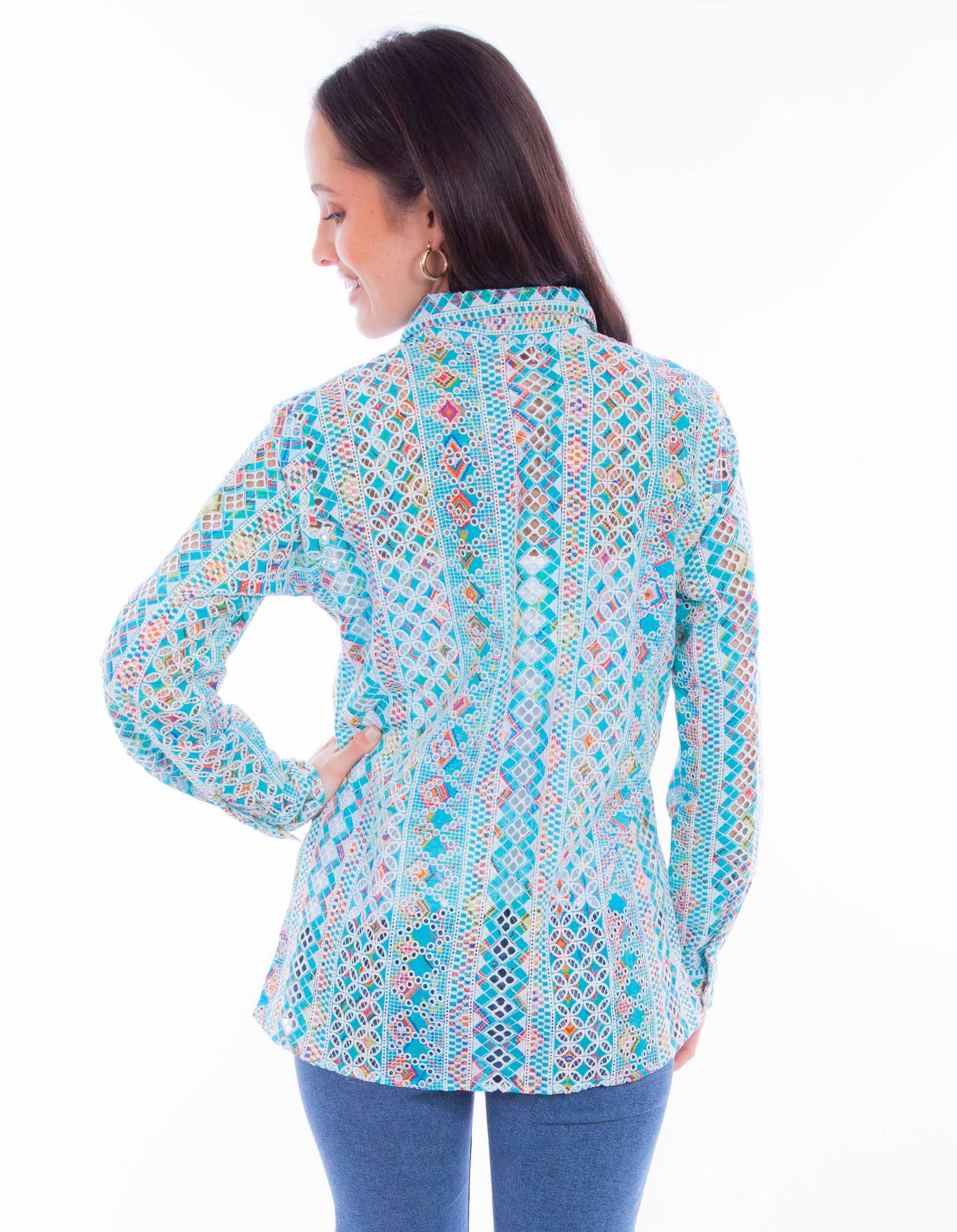 L/s Eyelet Button Up Blouse - HC897