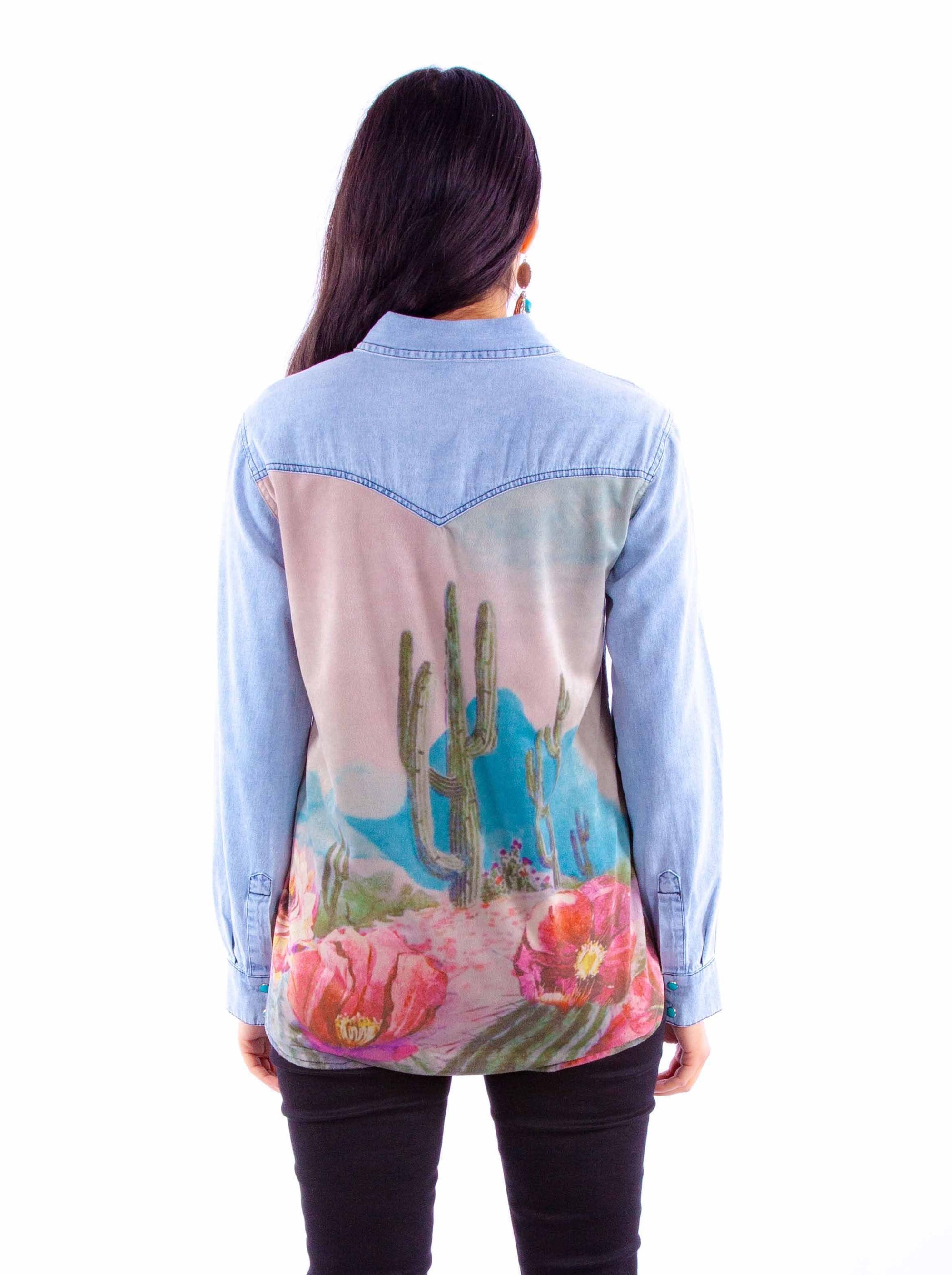 Cactus Print Denim Top - HC901