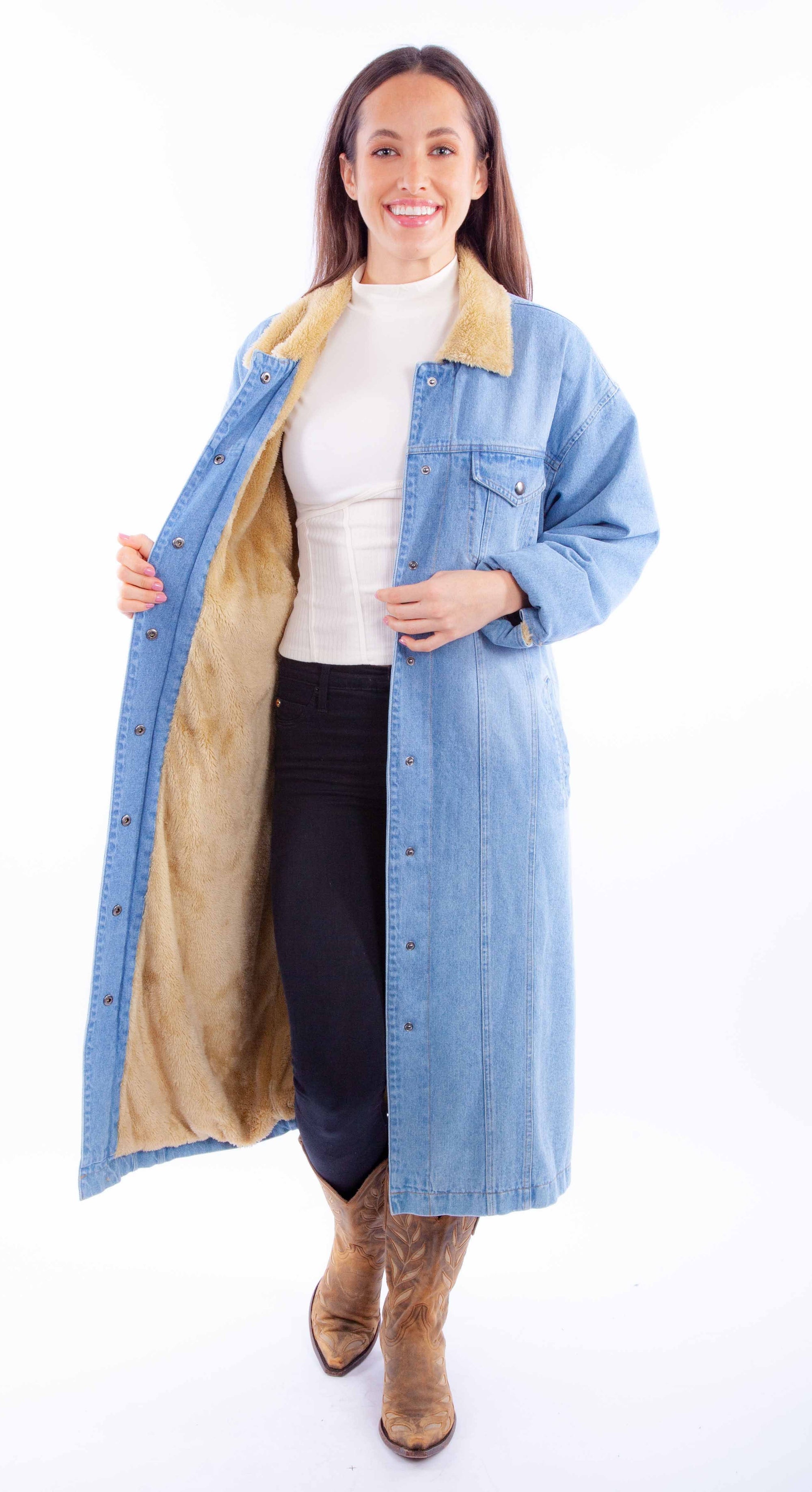 Long Denim Jacket W/sherpa Lining - HC902
