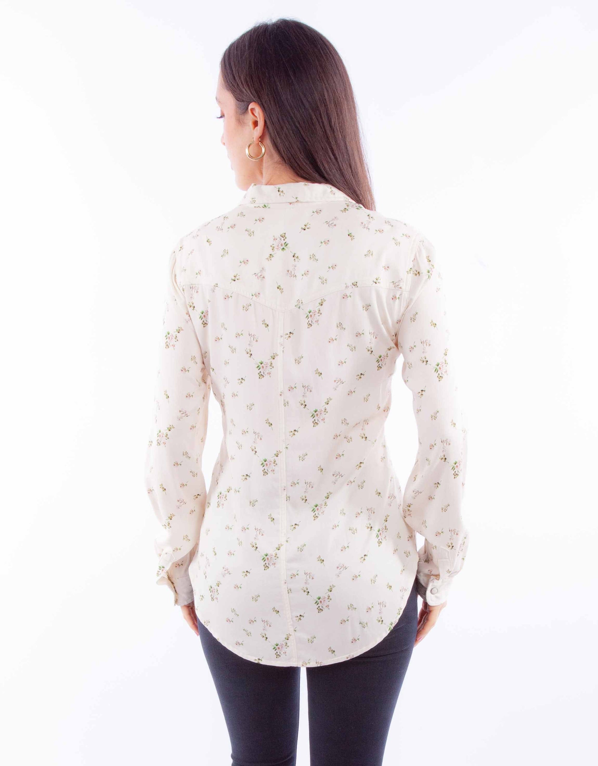 Snap Front Blouse W/floral Print - HC904