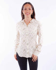 Snap Front Blouse W/floral Print - HC904