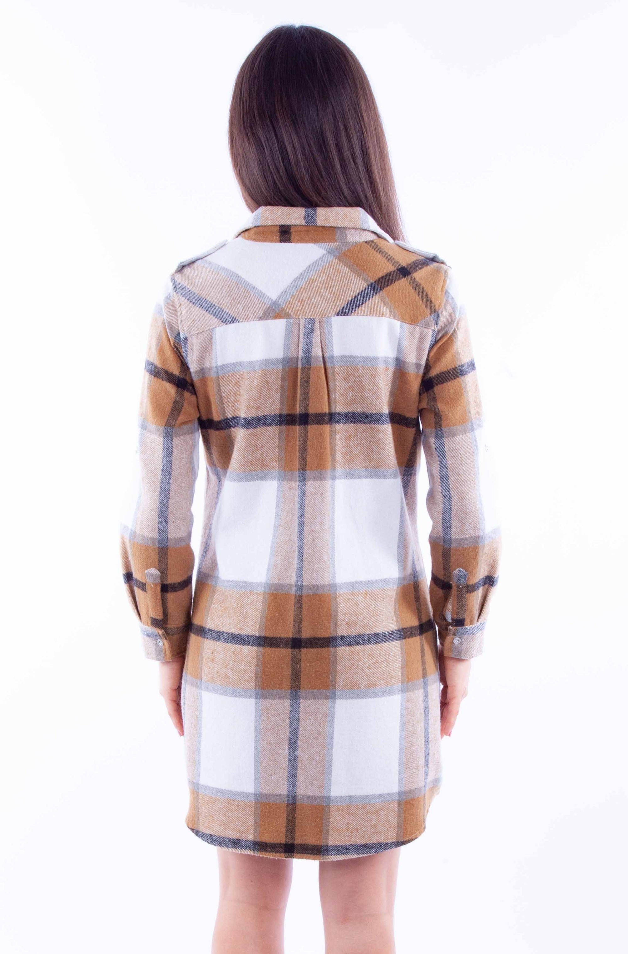 Plaid Flannel Shirt-dress - HC908