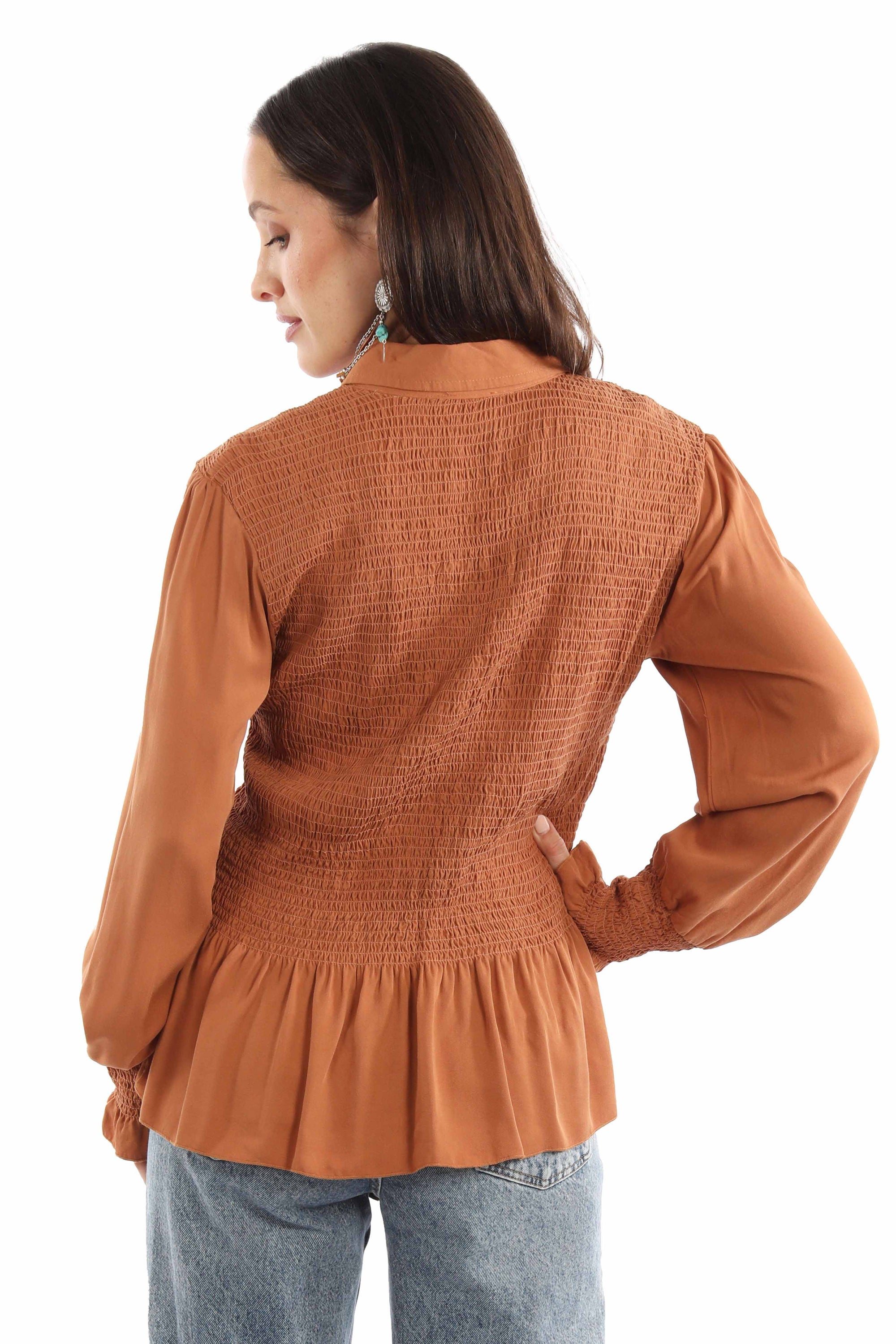 Peplum Blouse Smocked Bodice - HC910