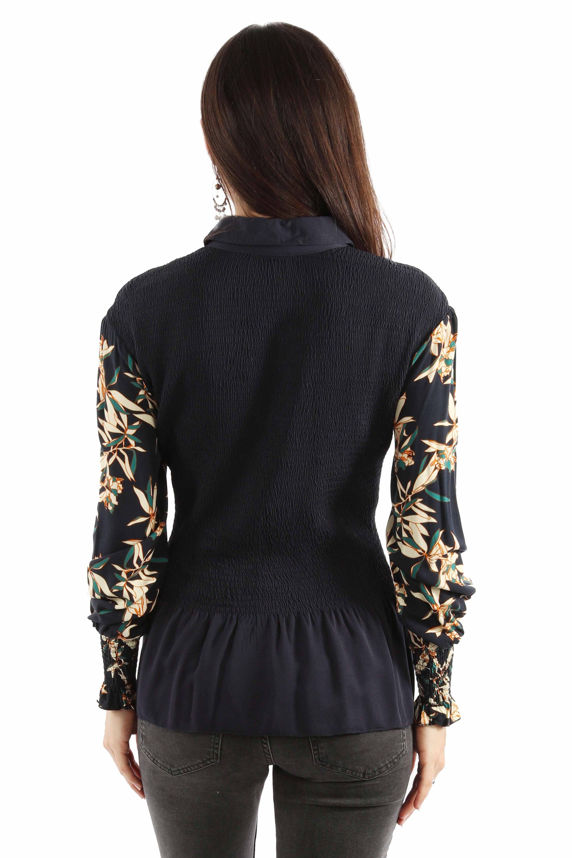 Peplum Blouse Smocked Bodice - HC911