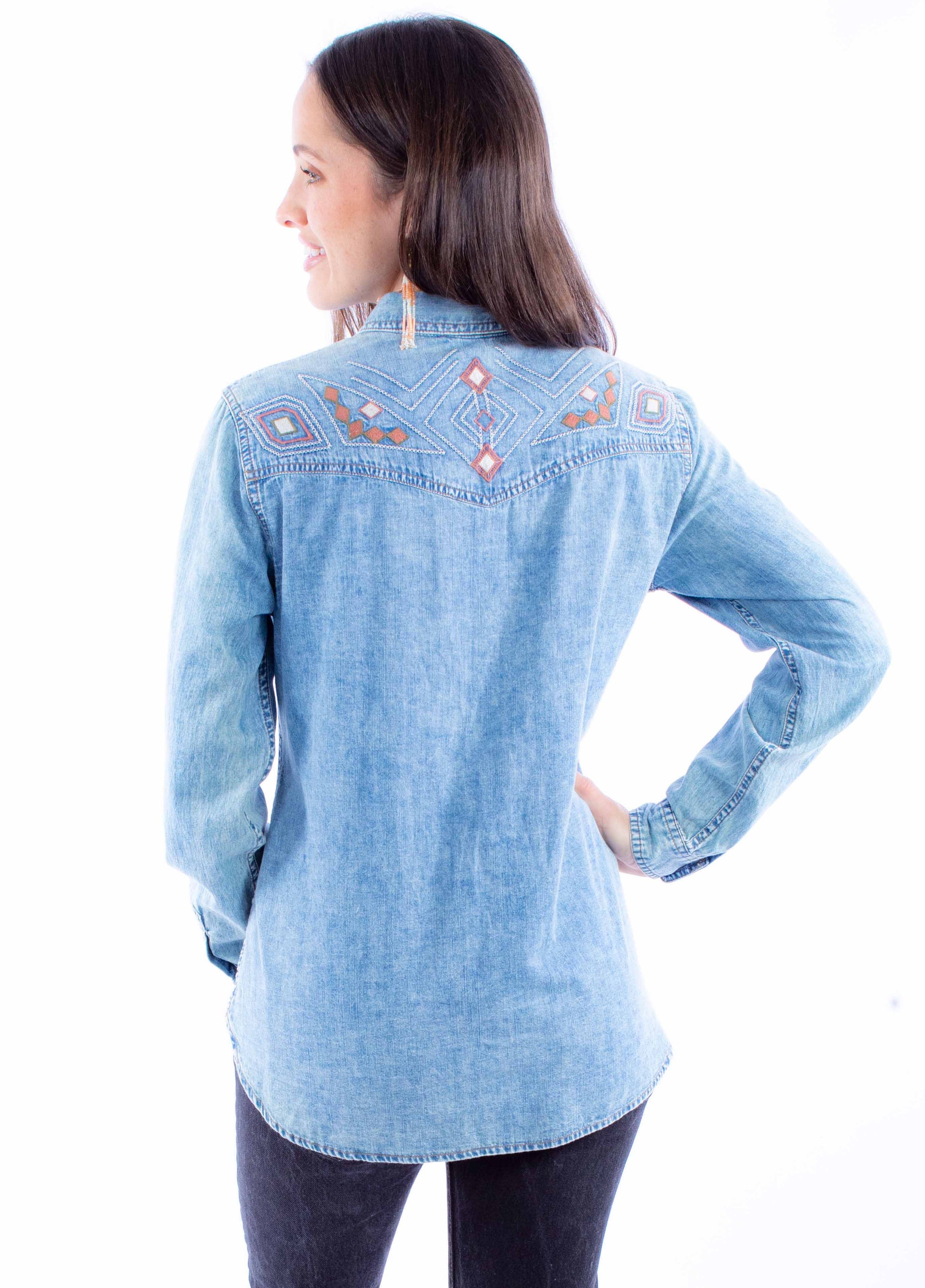 Acid Wash Blouse W/emb Yokes - HC914