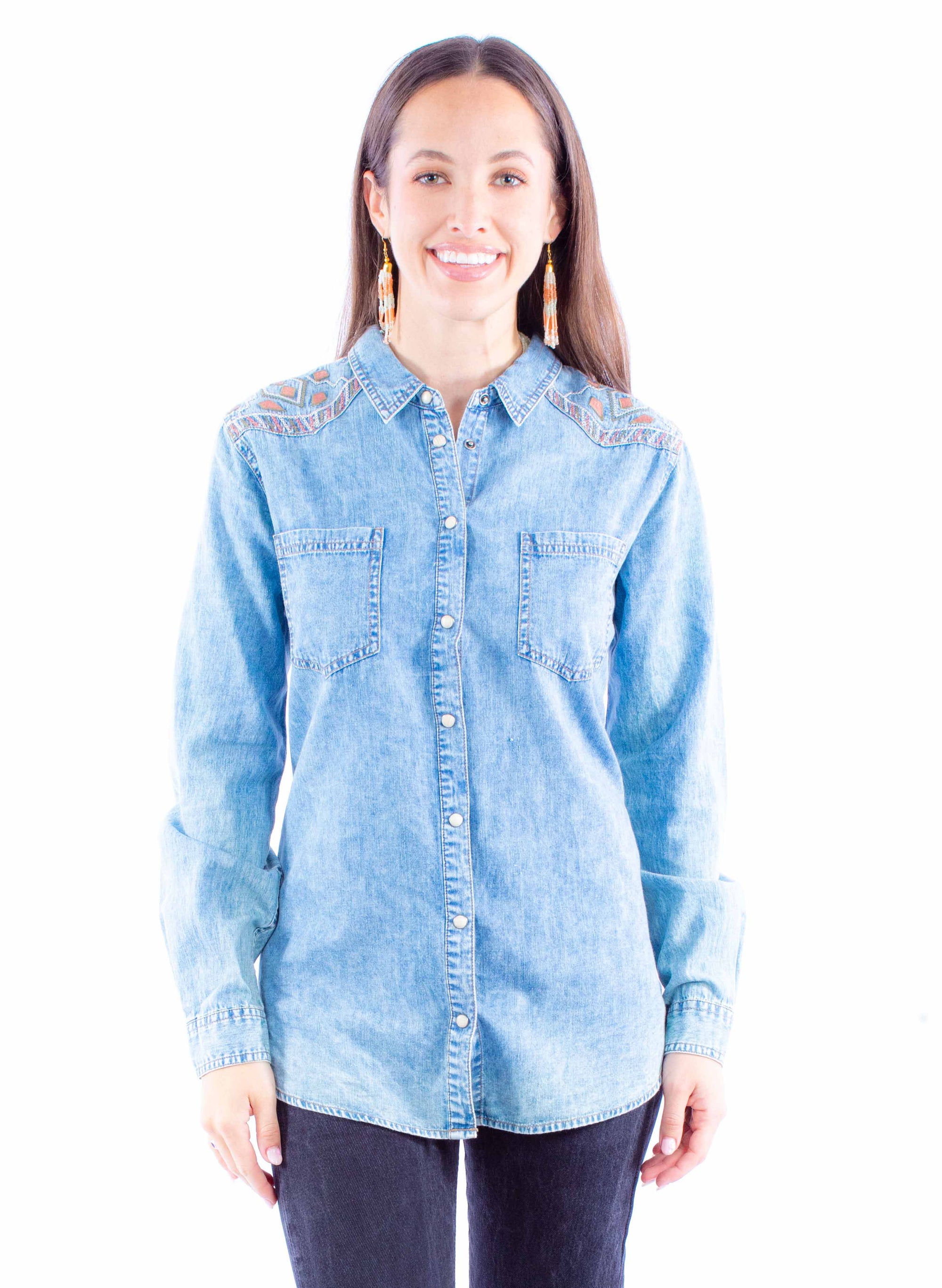 Acid Wash Blouse W/emb Yokes - HC914