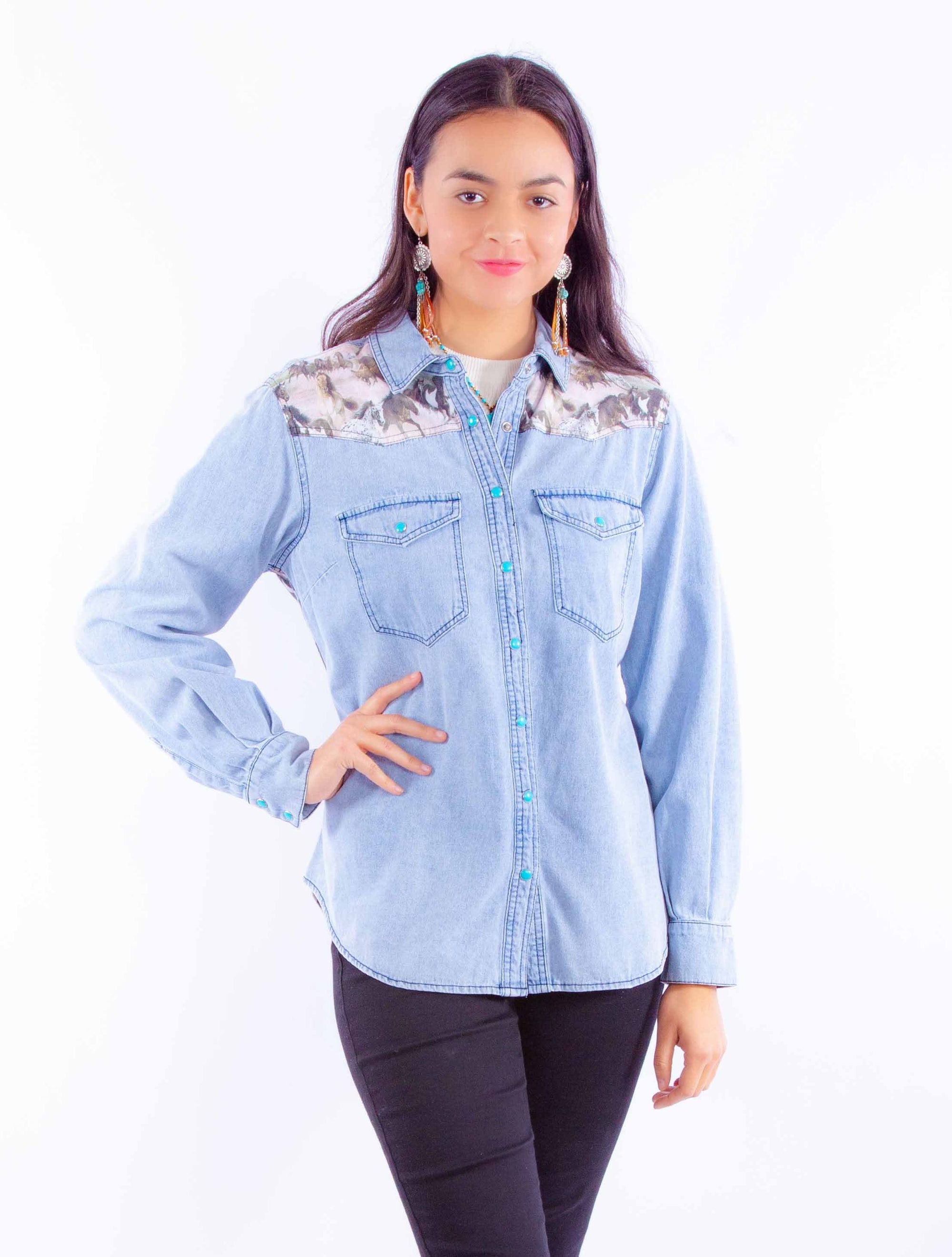 Horse Print Denim Top - HC915