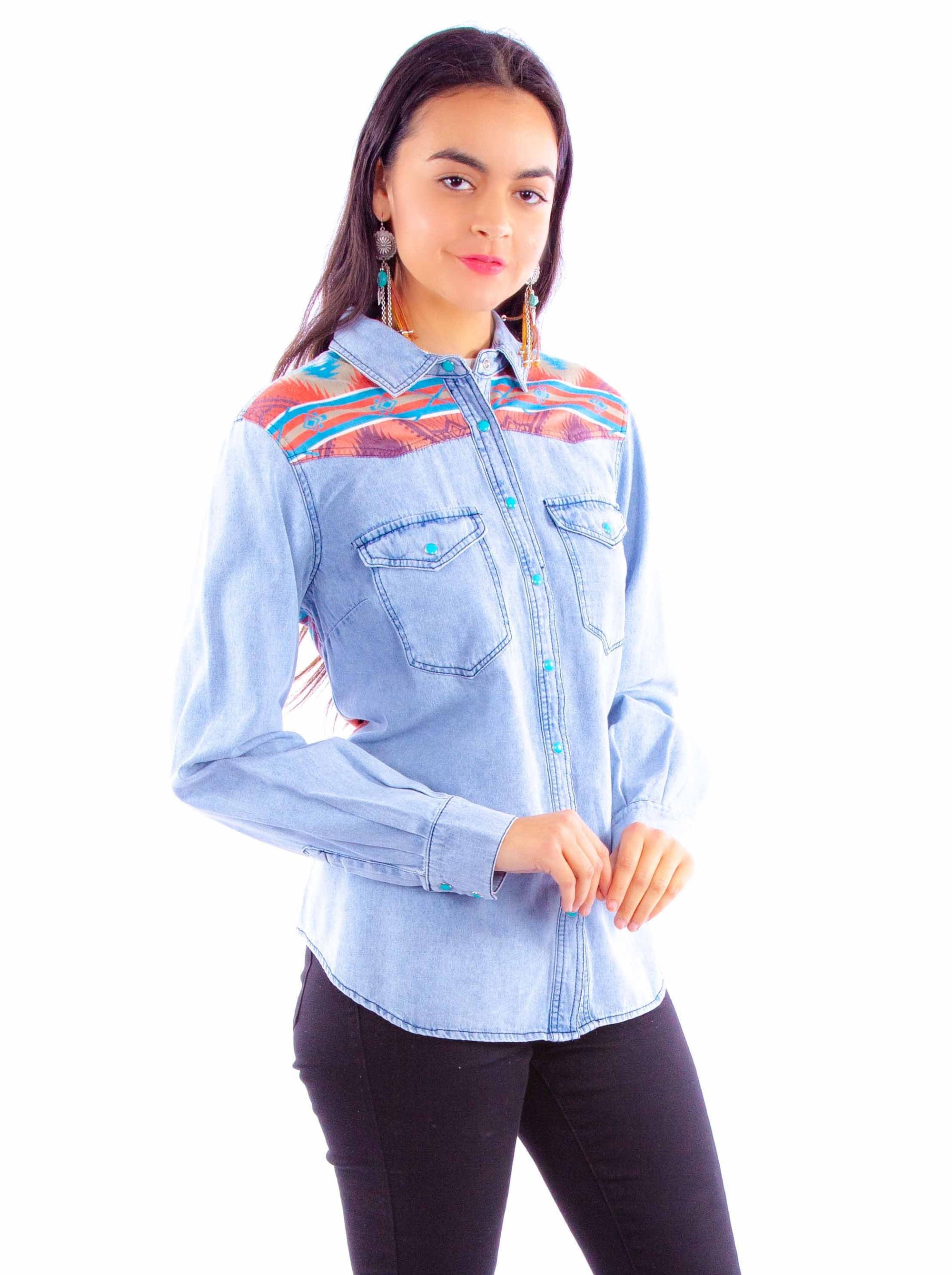 Aztec Print Denim Top - HC916