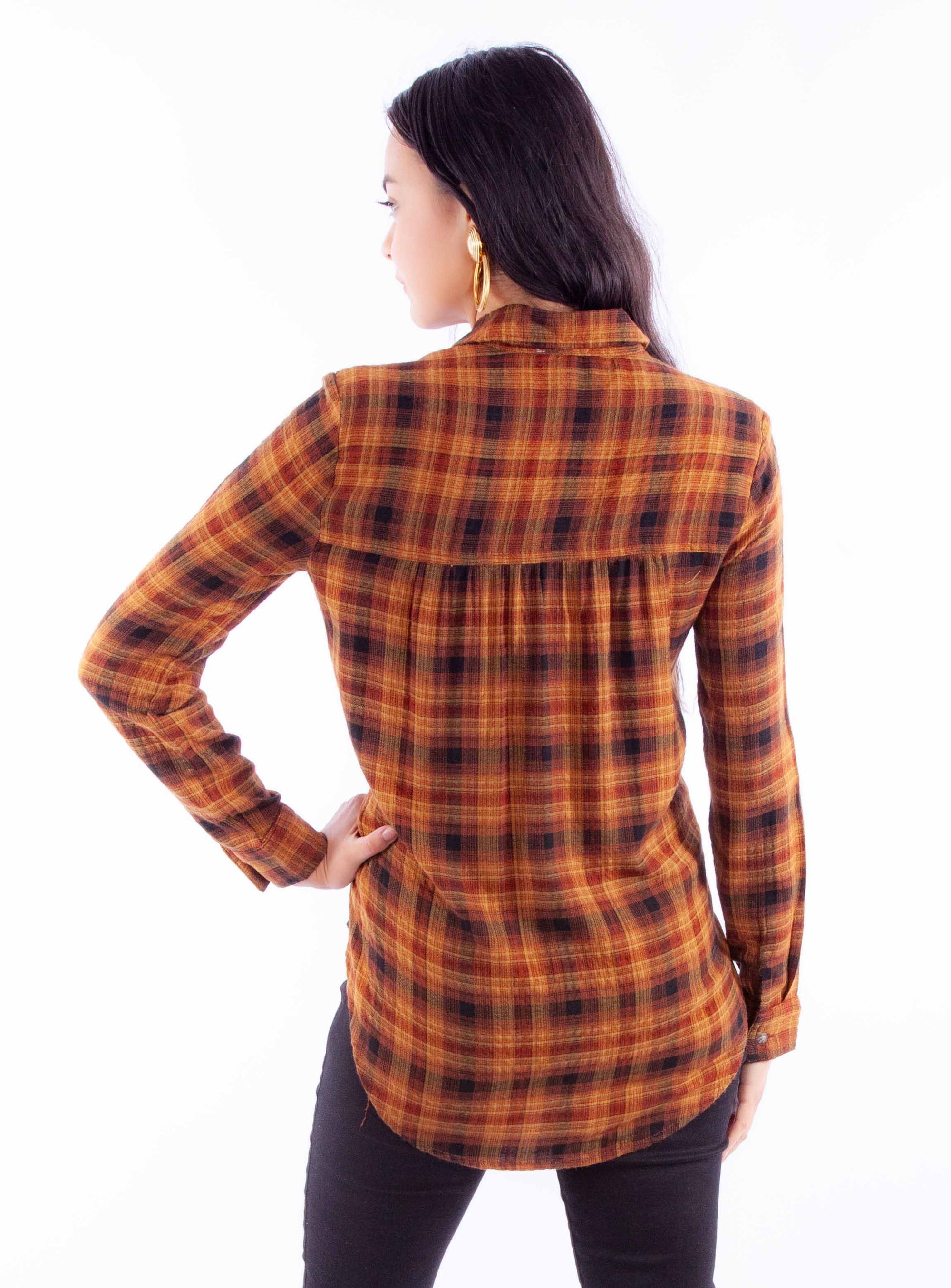 Ladies Seersucker Plaid Shirt - HC919