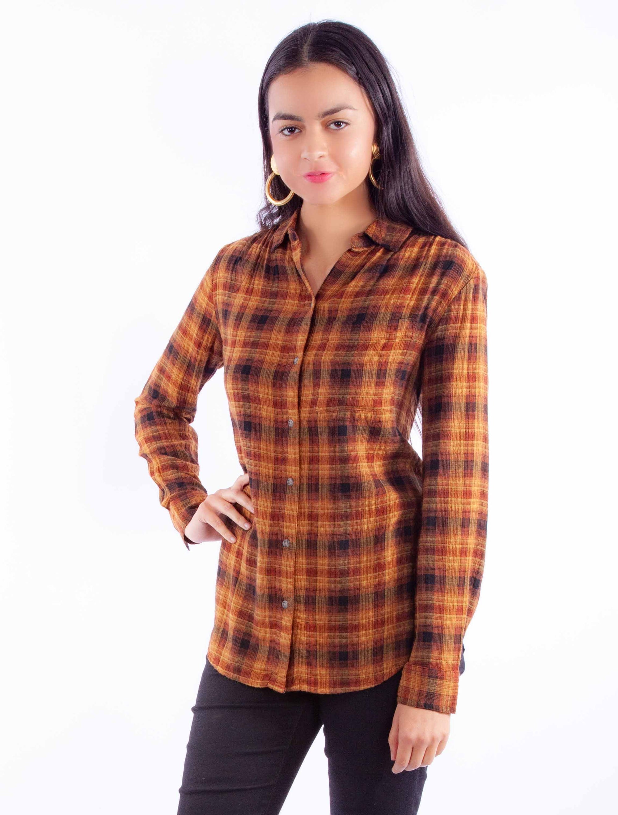 Ladies Seersucker Plaid Shirt - HC919