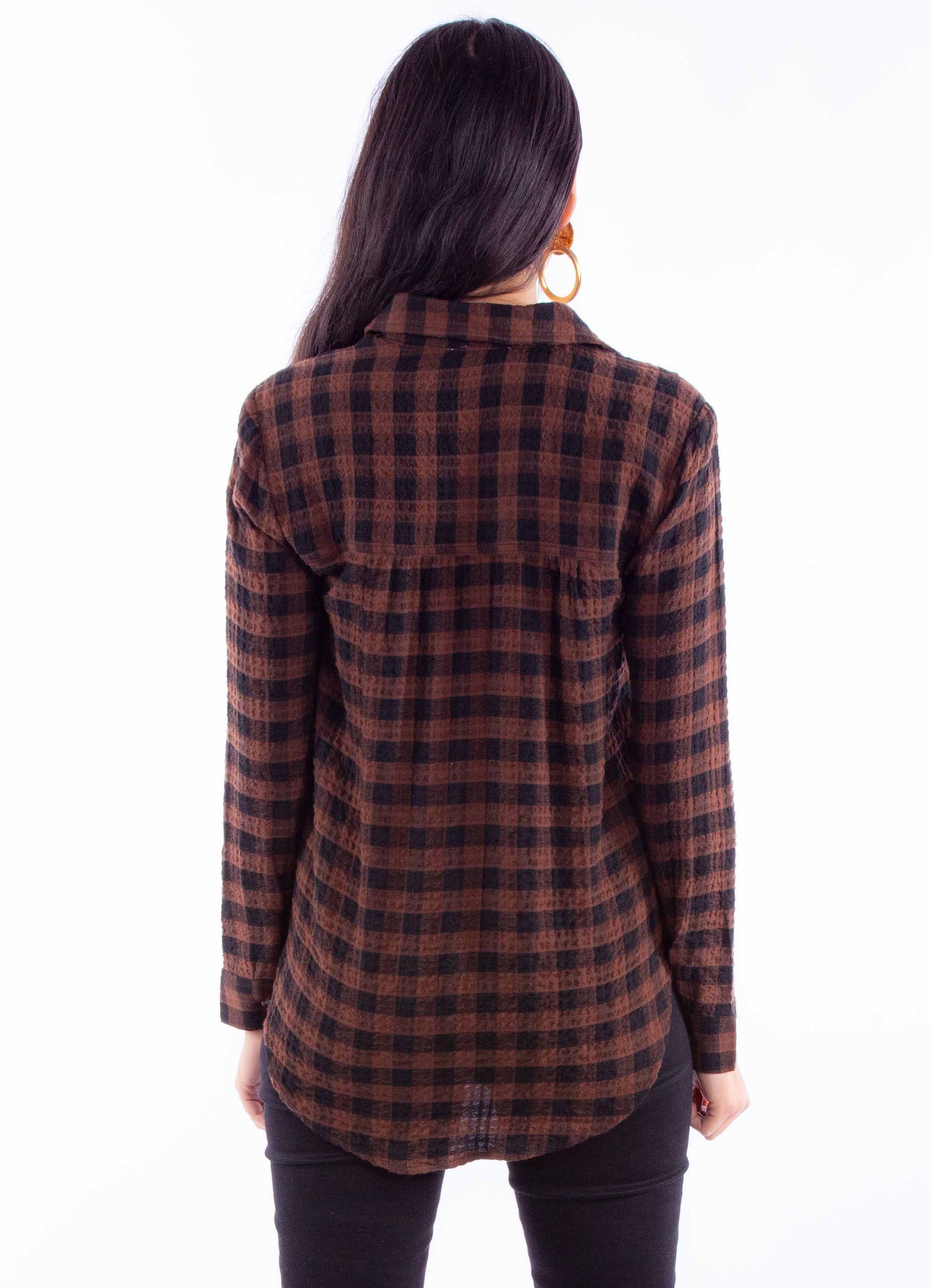 Ladies Plaid Button Up Top - HC920