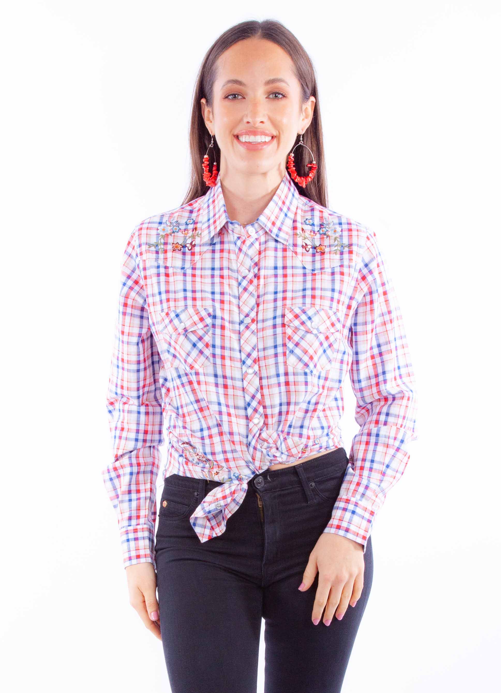 Vintage Y/d Check Top W/embroidery - HC924