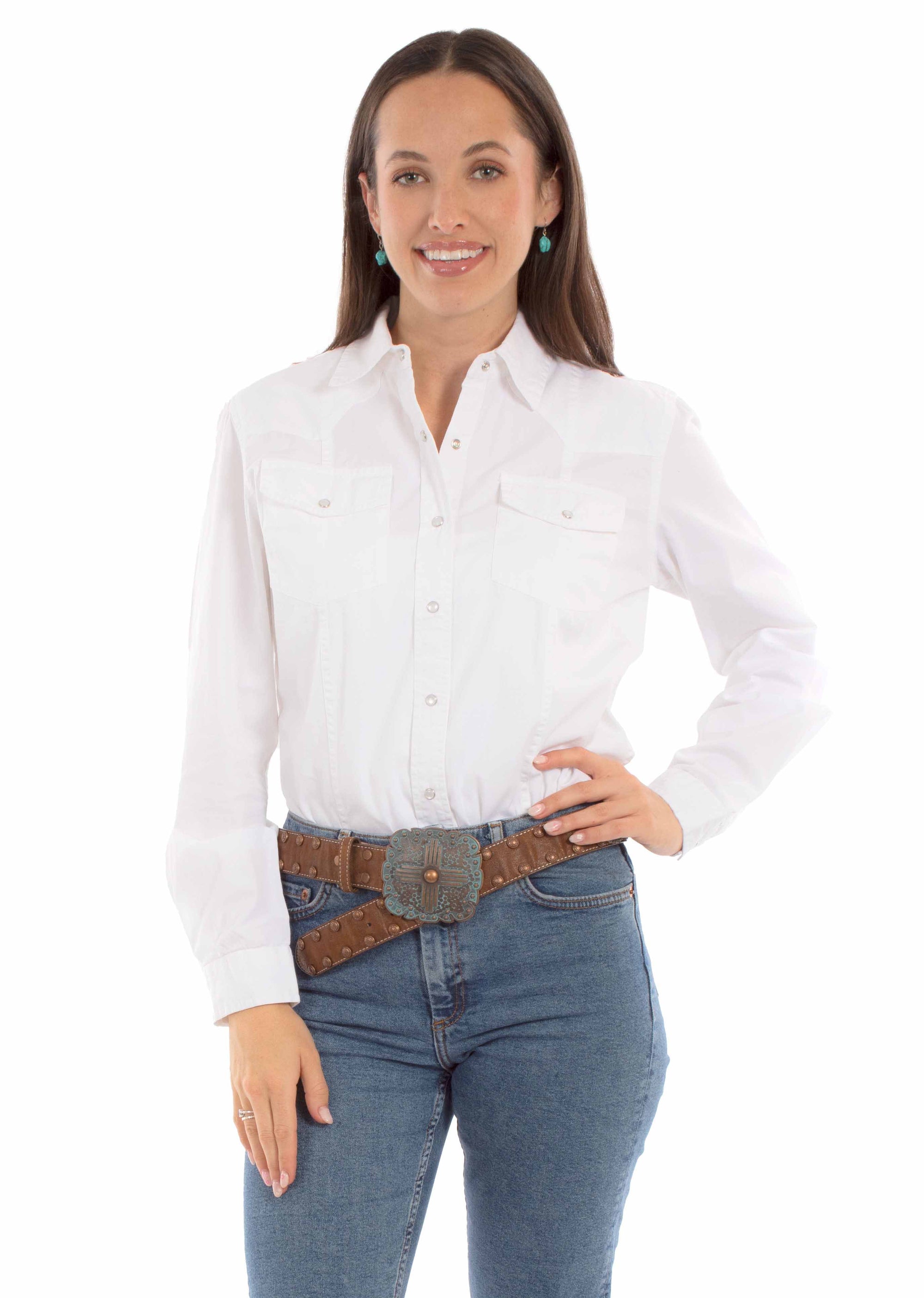 Snap Front Western Style Cotton Shirt With Classic Detailing Durable Everyday Comfort