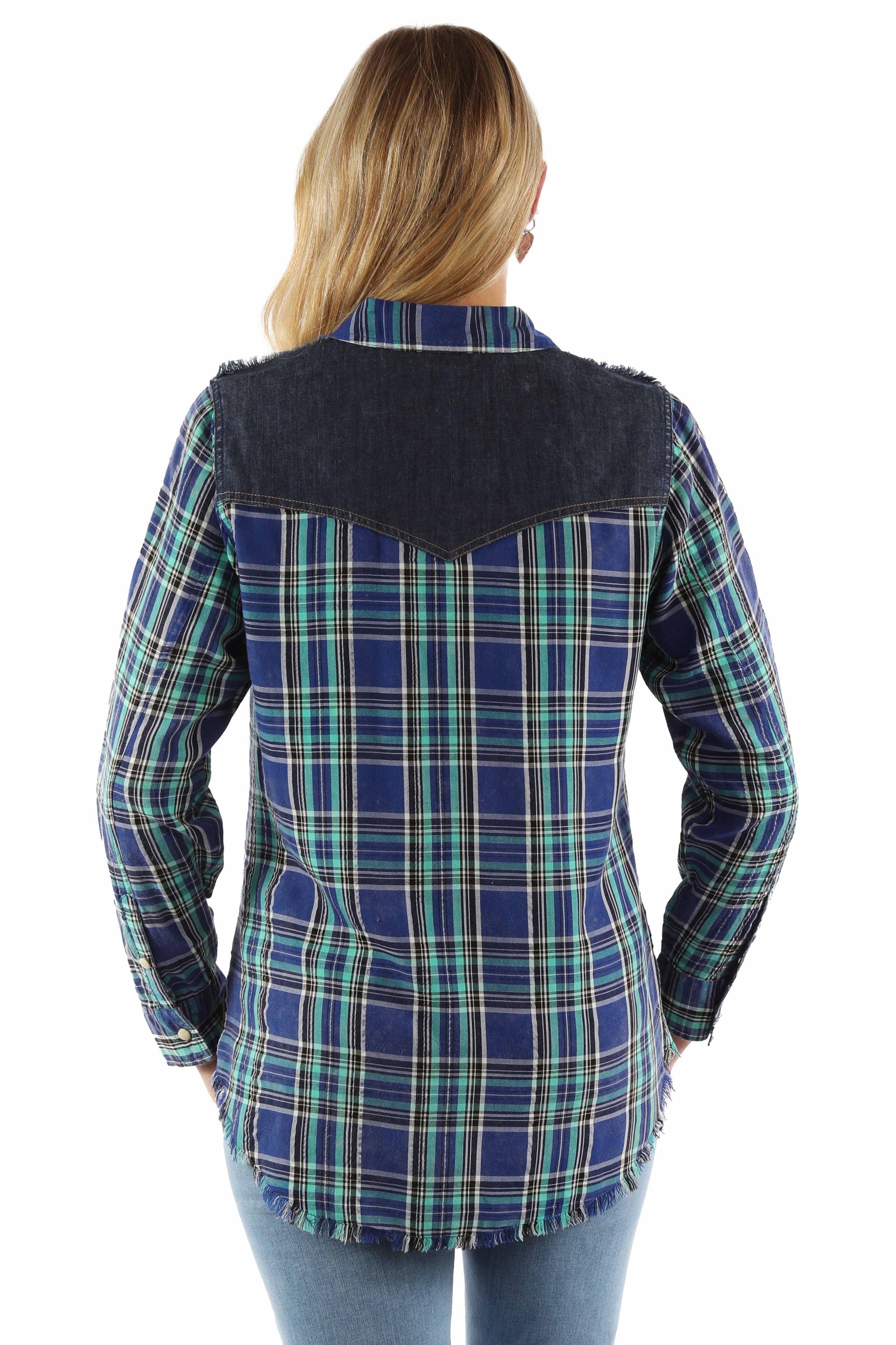 Plaid Shirt W/denim Yokes - HC952
