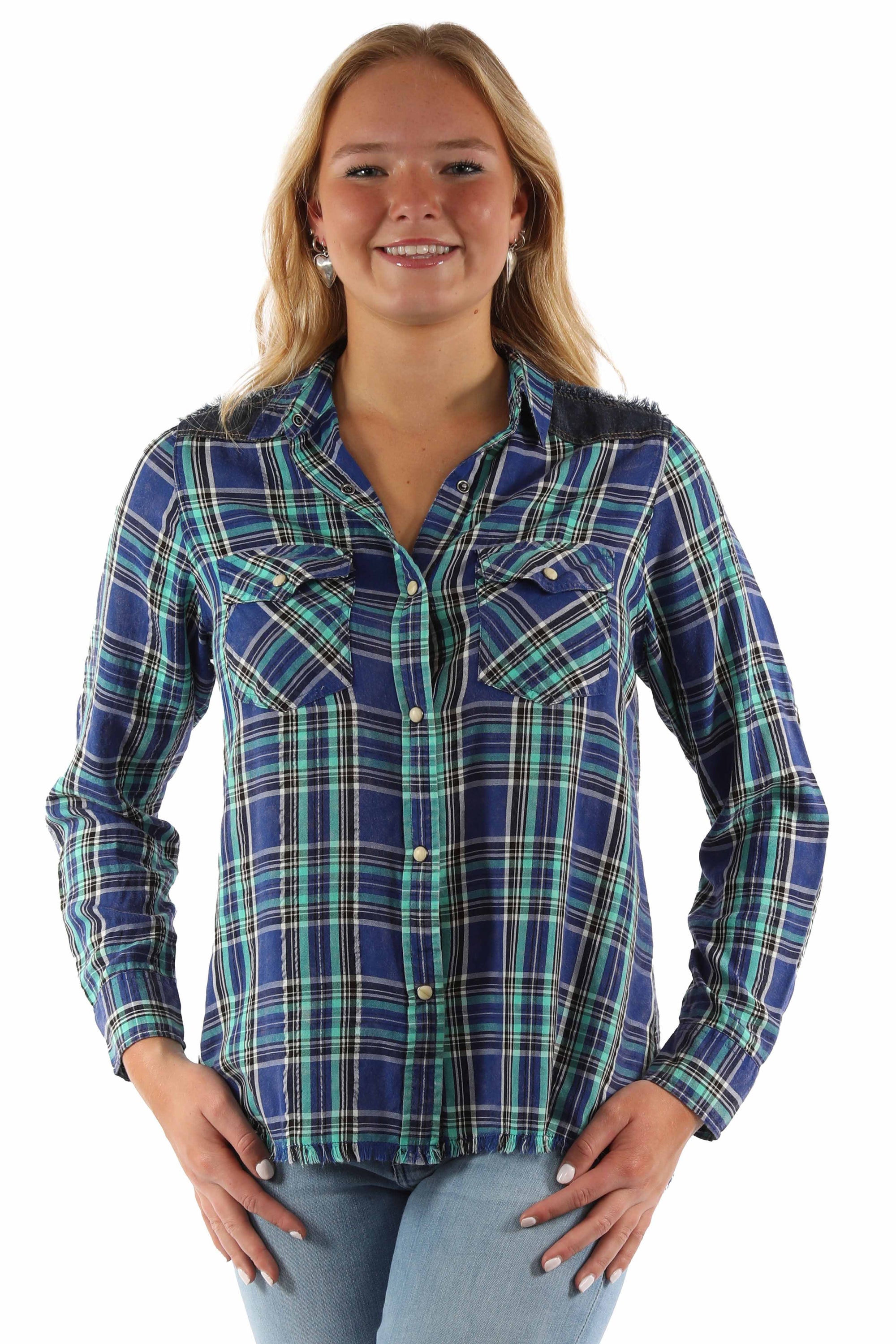 Plaid Shirt W/denim Yokes - HC952
