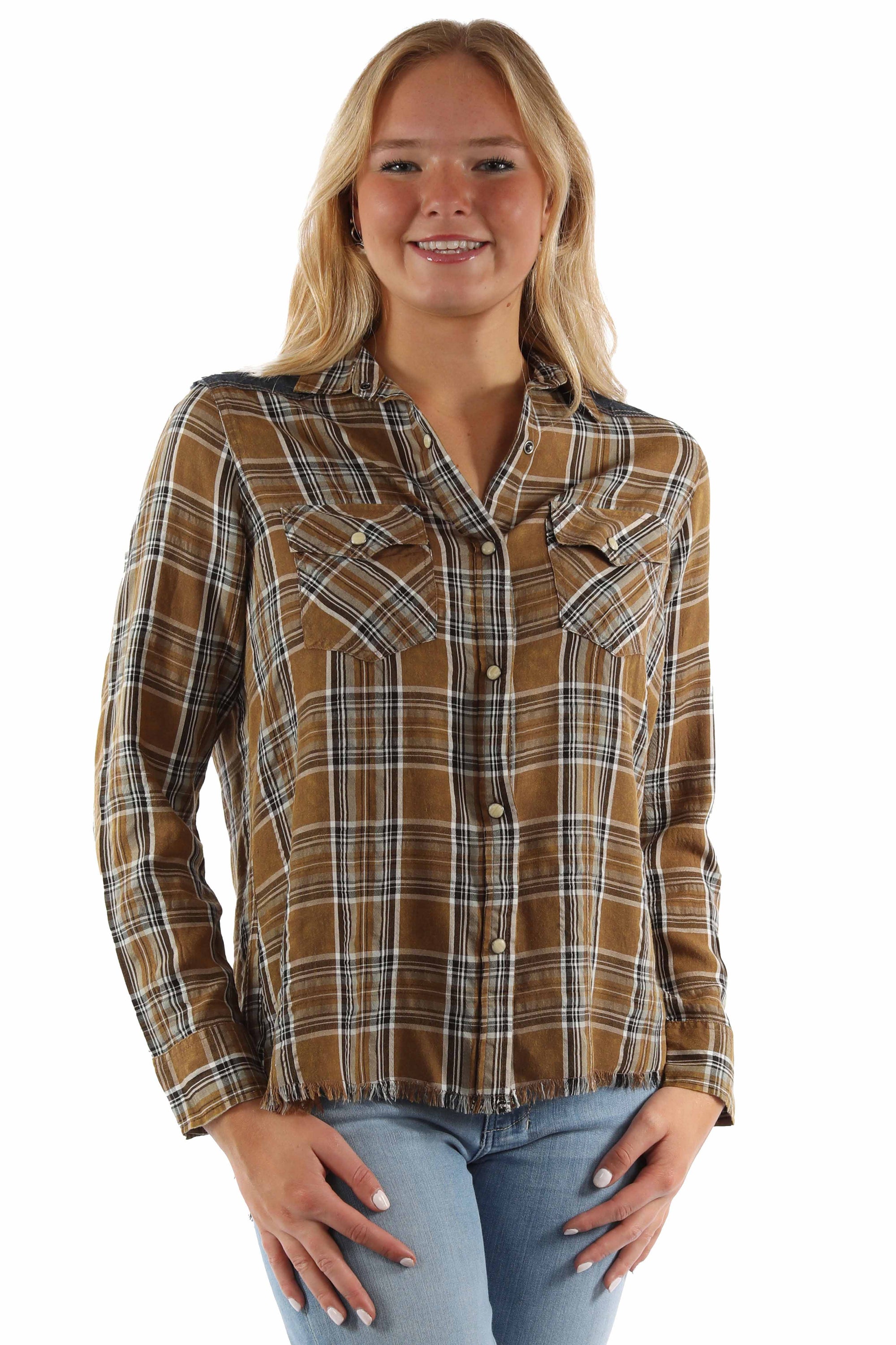 Plaid Shirt W/denim Yokes - HC952