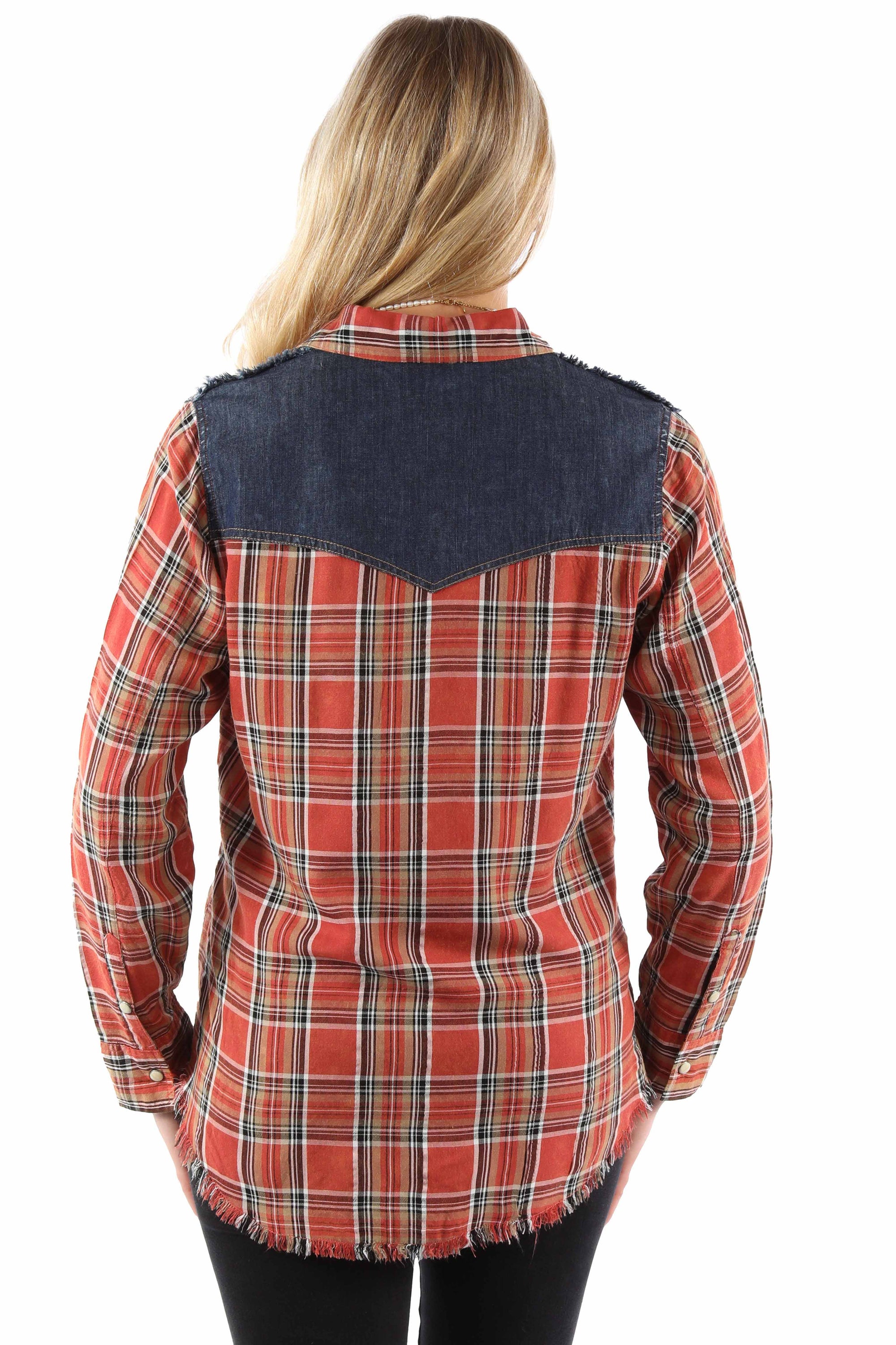 Plaid Shirt W/denim Yokes - HC952