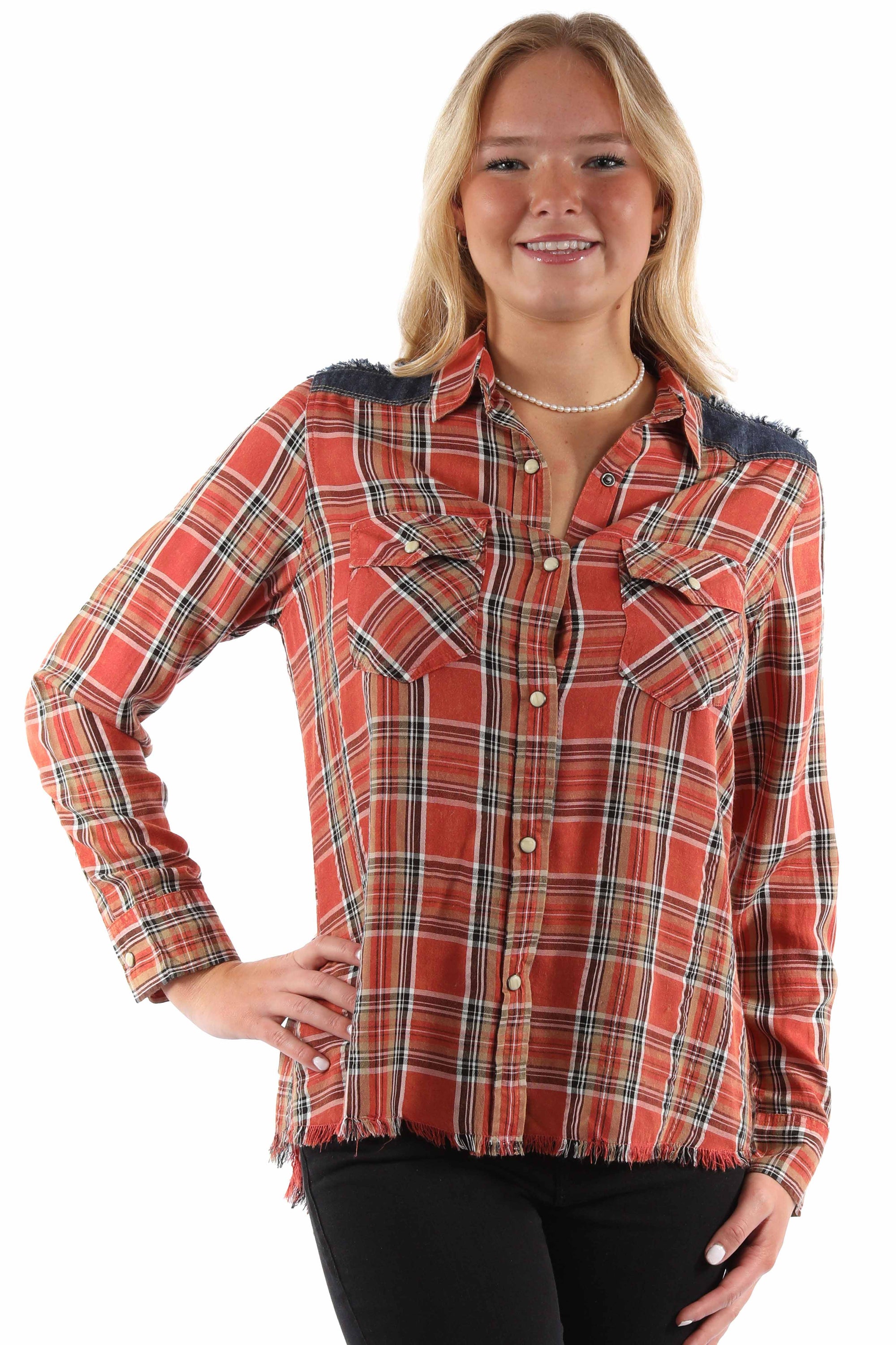 Plaid Shirt W/denim Yokes - HC952