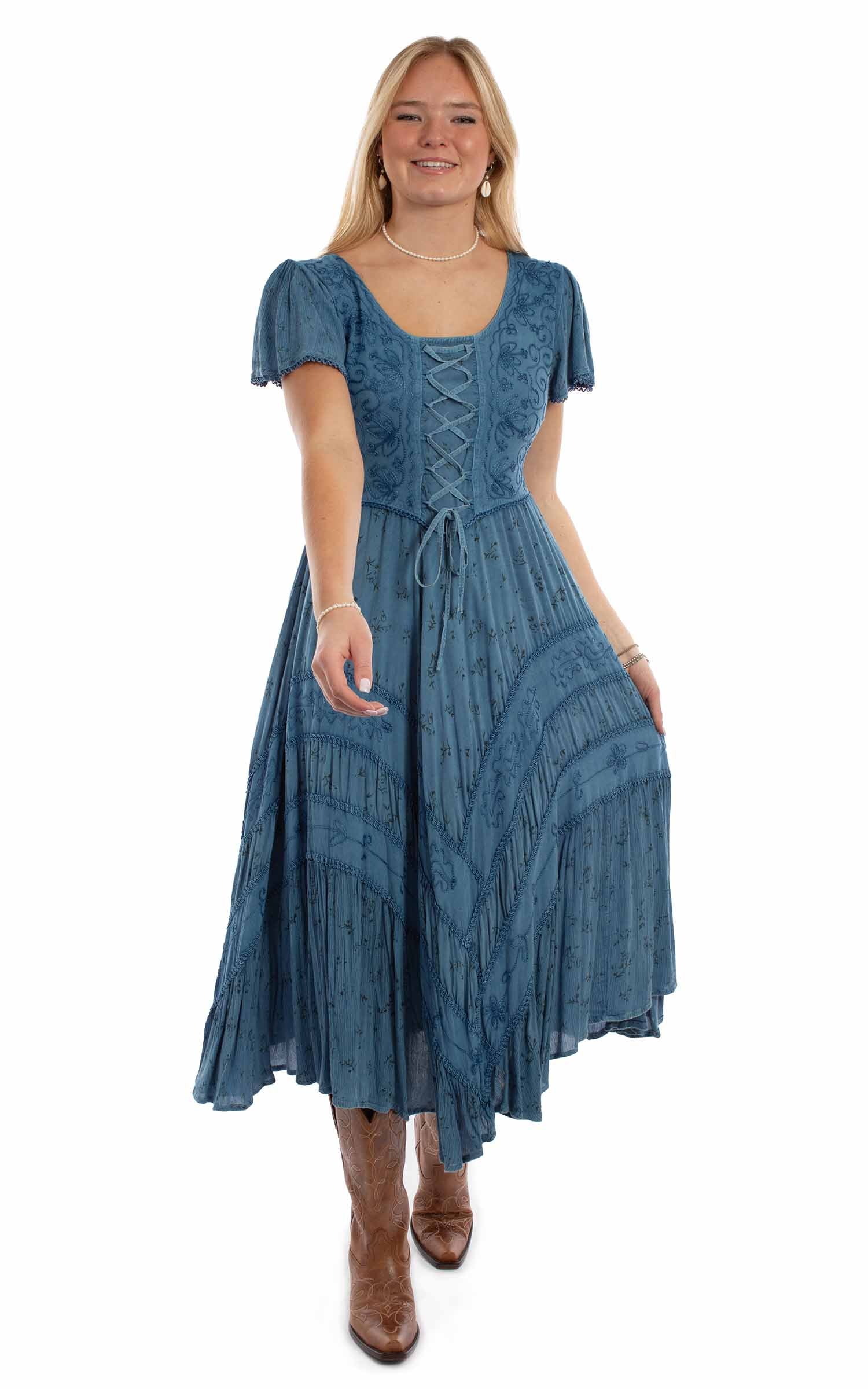 Capsleeve Printed Lace Front Dress - HC959