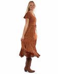 Capsleeve Printed Lace Front Dress - HC959