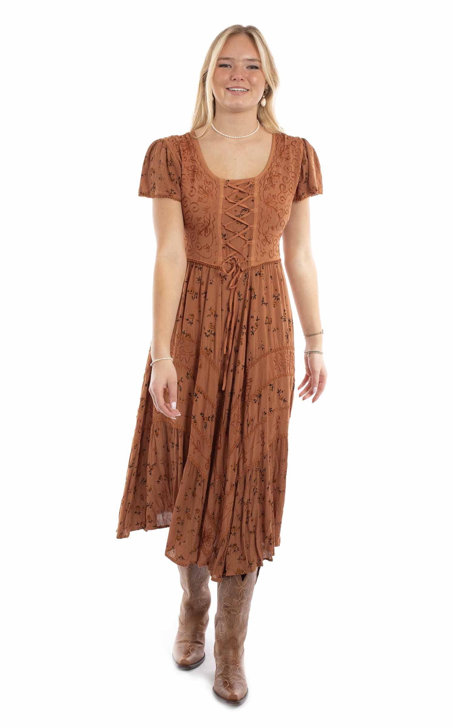 Capsleeve Printed Lace Front Dress - HC959