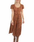 Capsleeve Printed Lace Front Dress - HC959