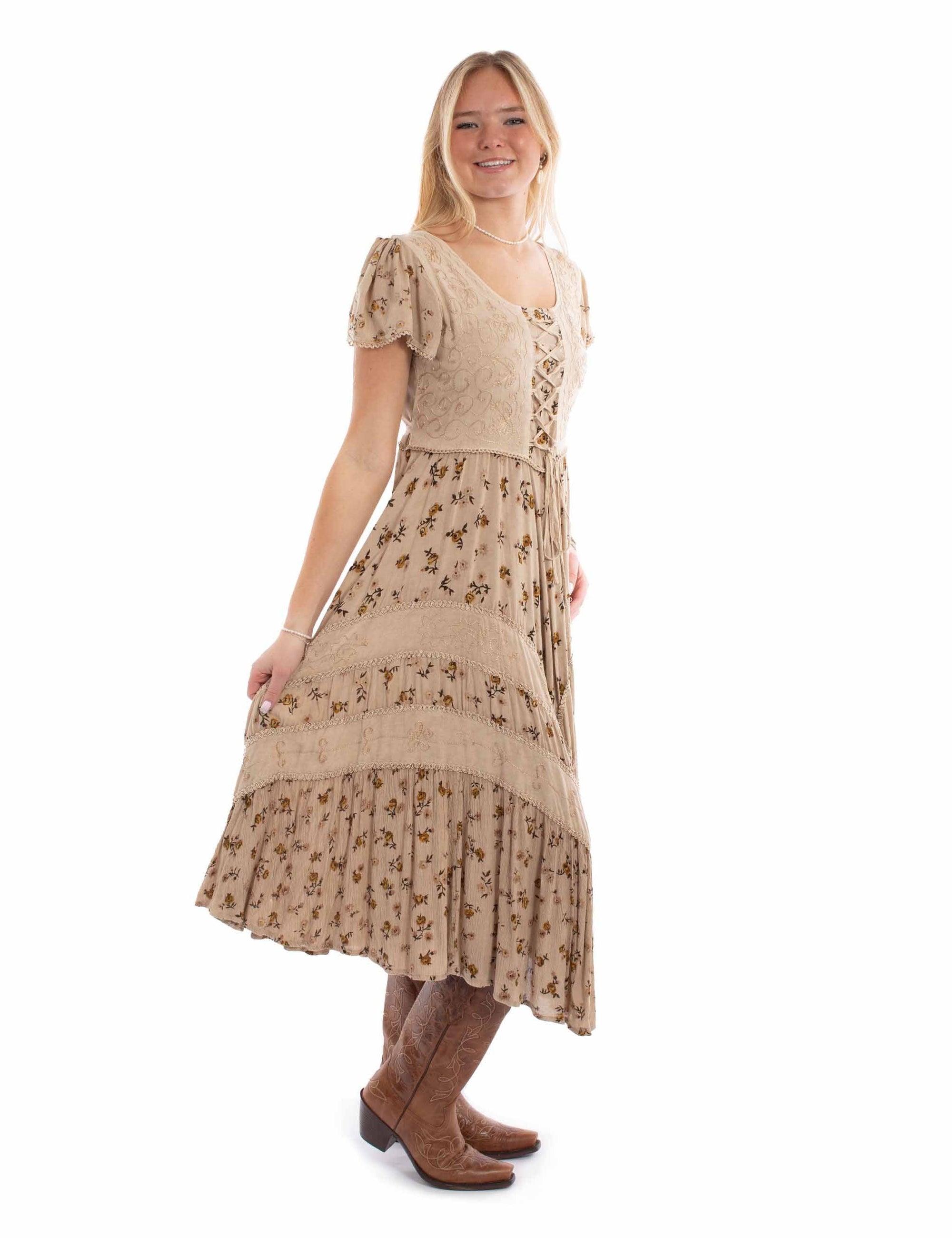 Capsleeve Printed Lace Front Dress - HC959