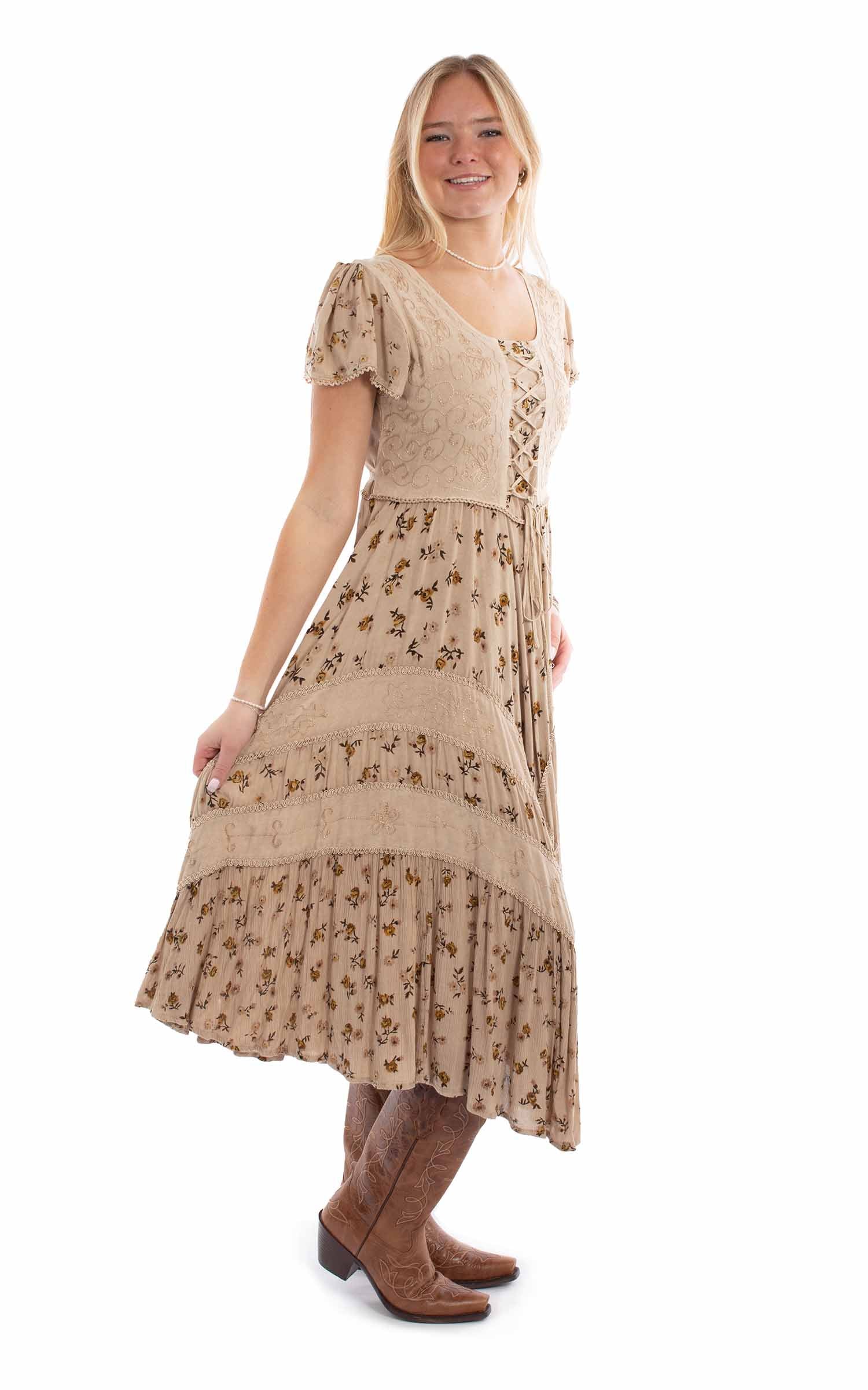 Capsleeve Printed Lace Front Dress - HC959