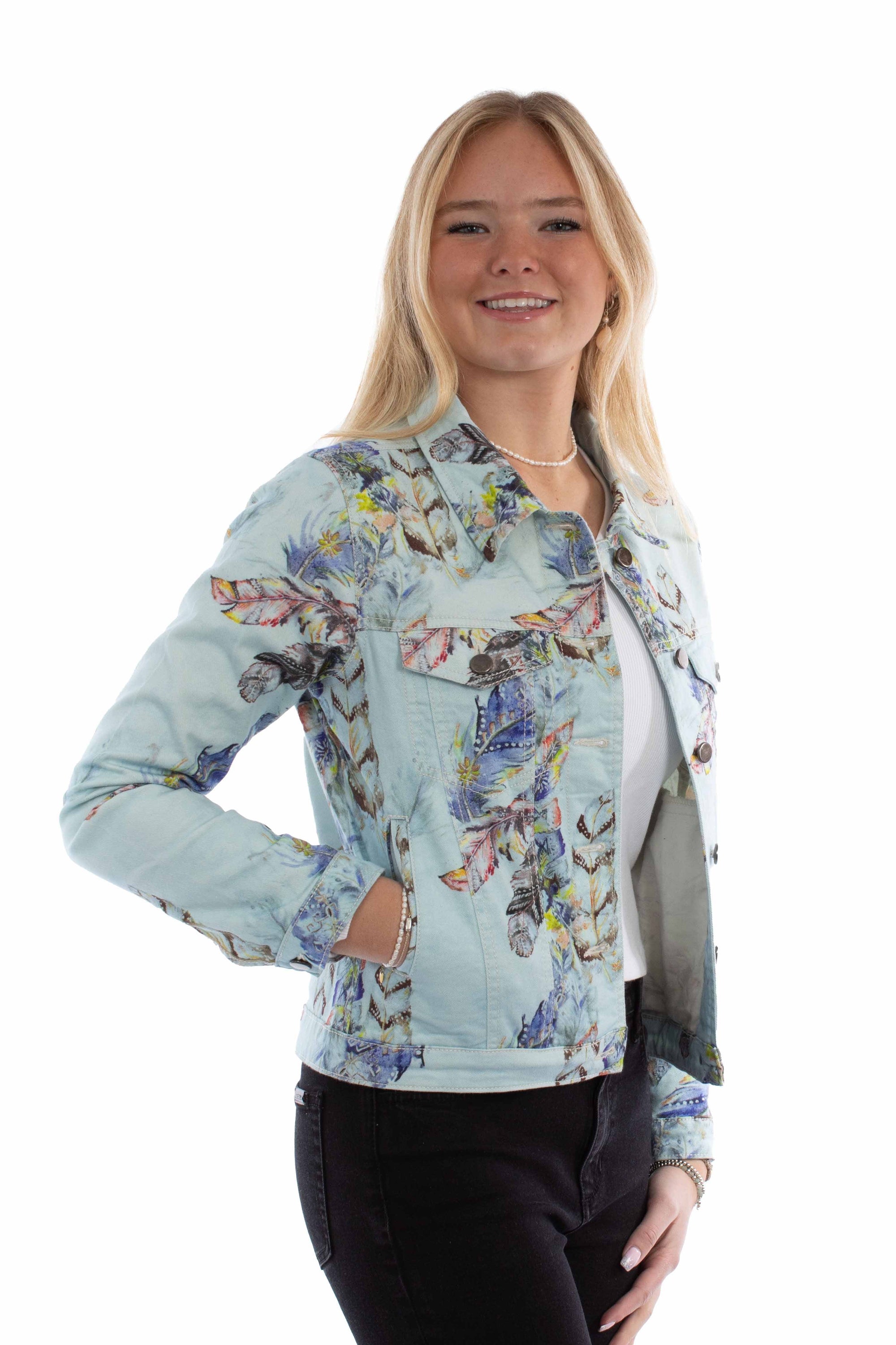 Feather Print Denim Jacket - HC960