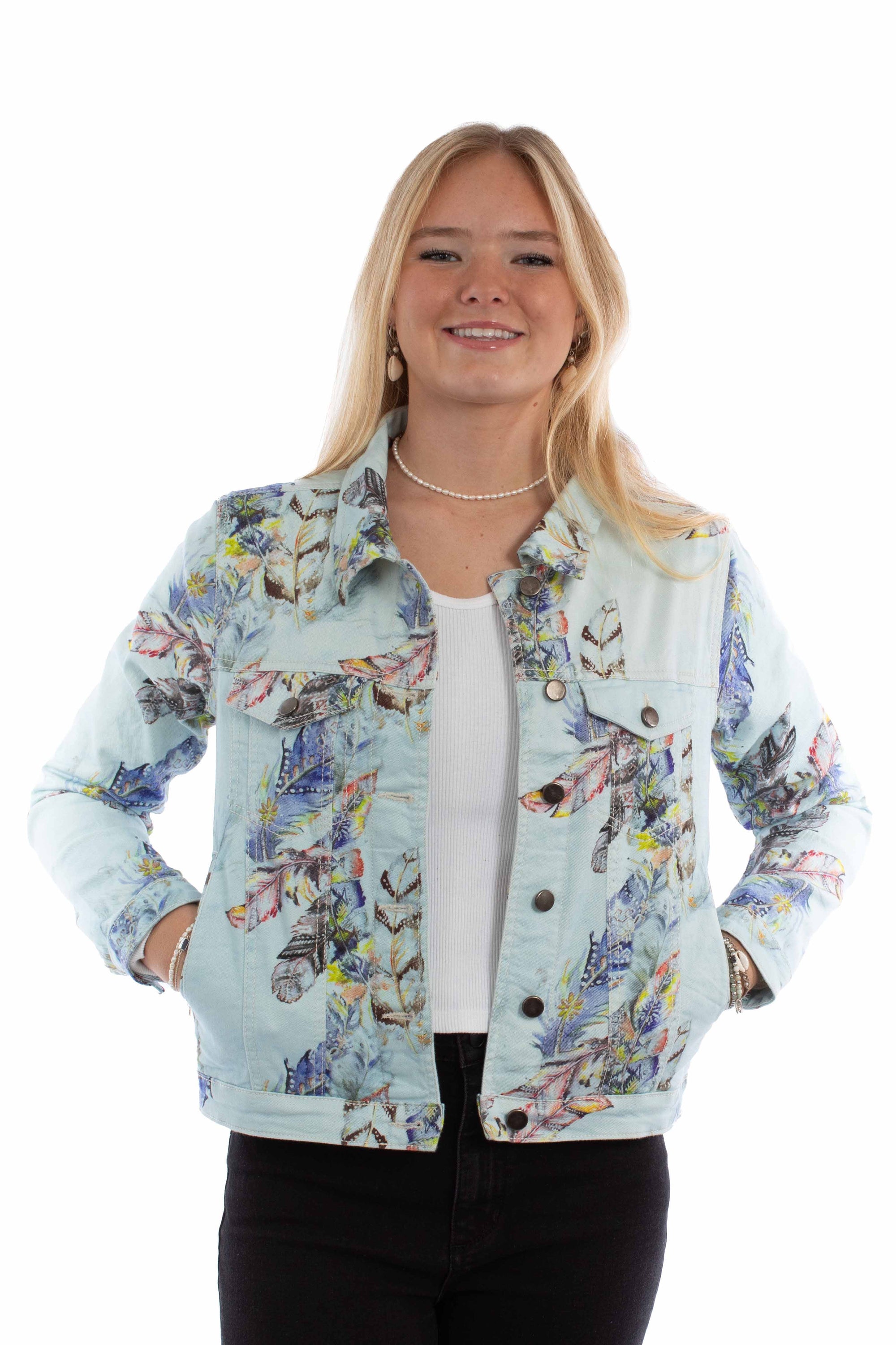 Feather Print Denim Jacket - HC960