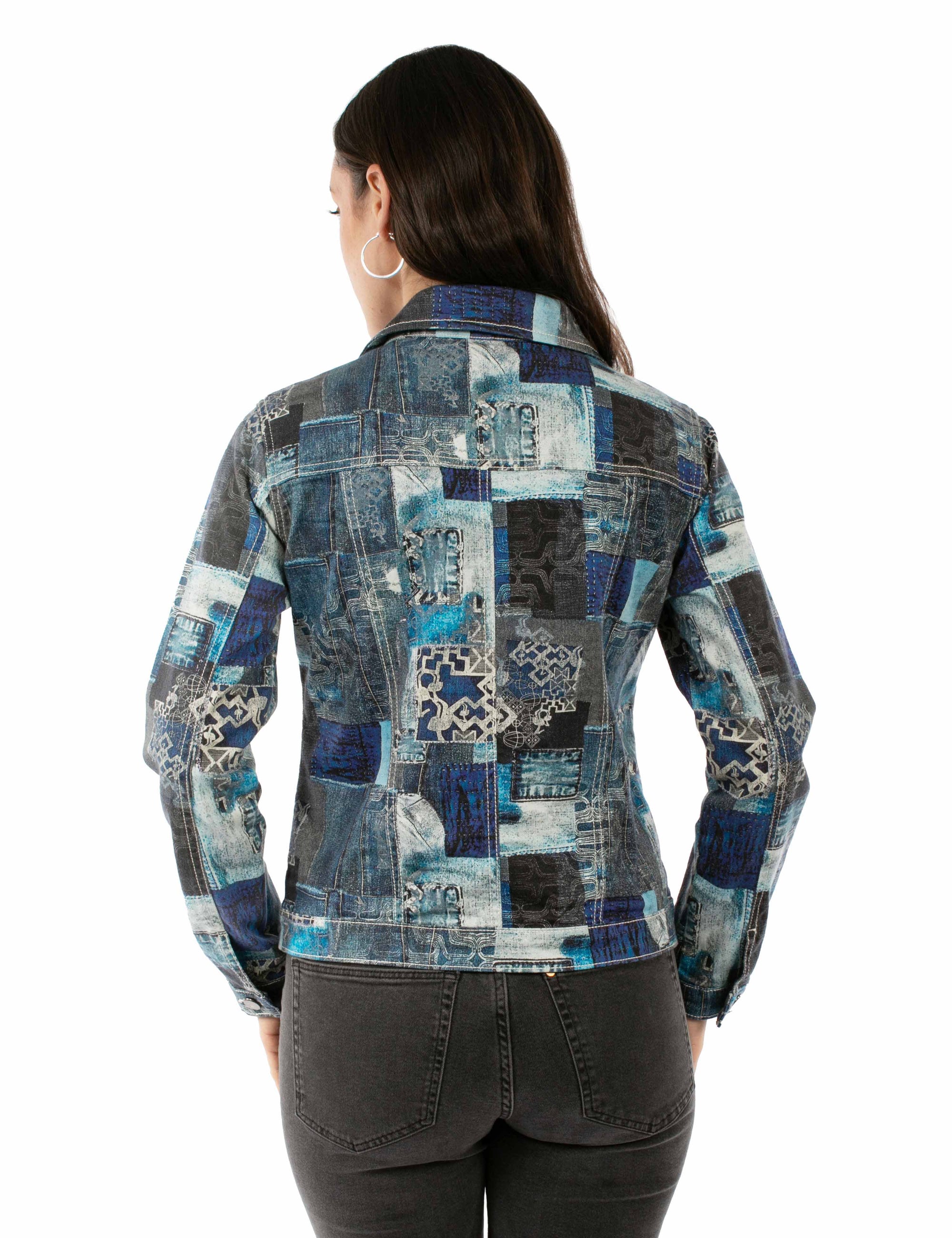 Printed Patch Work Denim Jacket - HC961